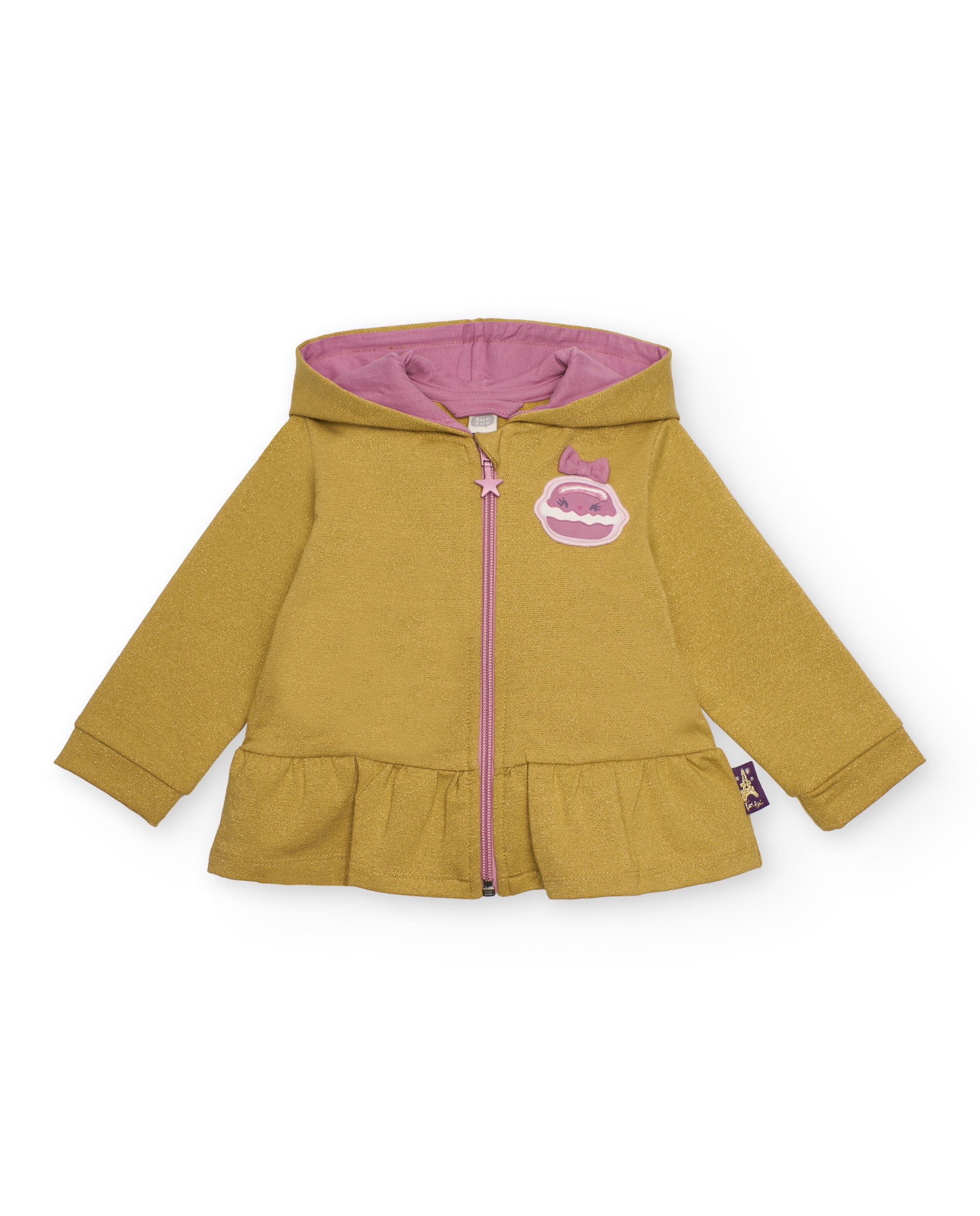 Sudadera para niña color mostaza con detalle de macarrón