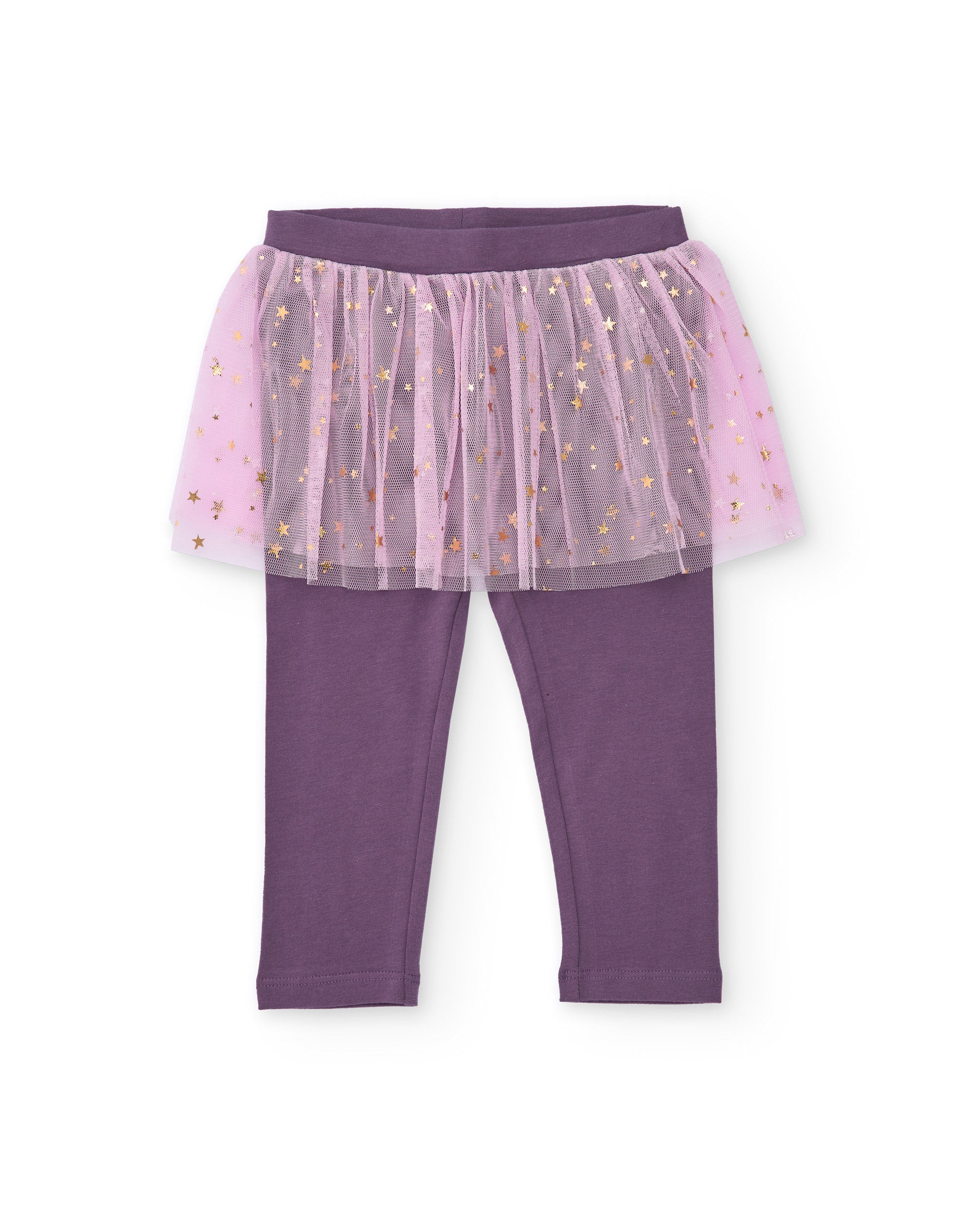 Mallas para niña color morado con falda de tul rosa y detalles