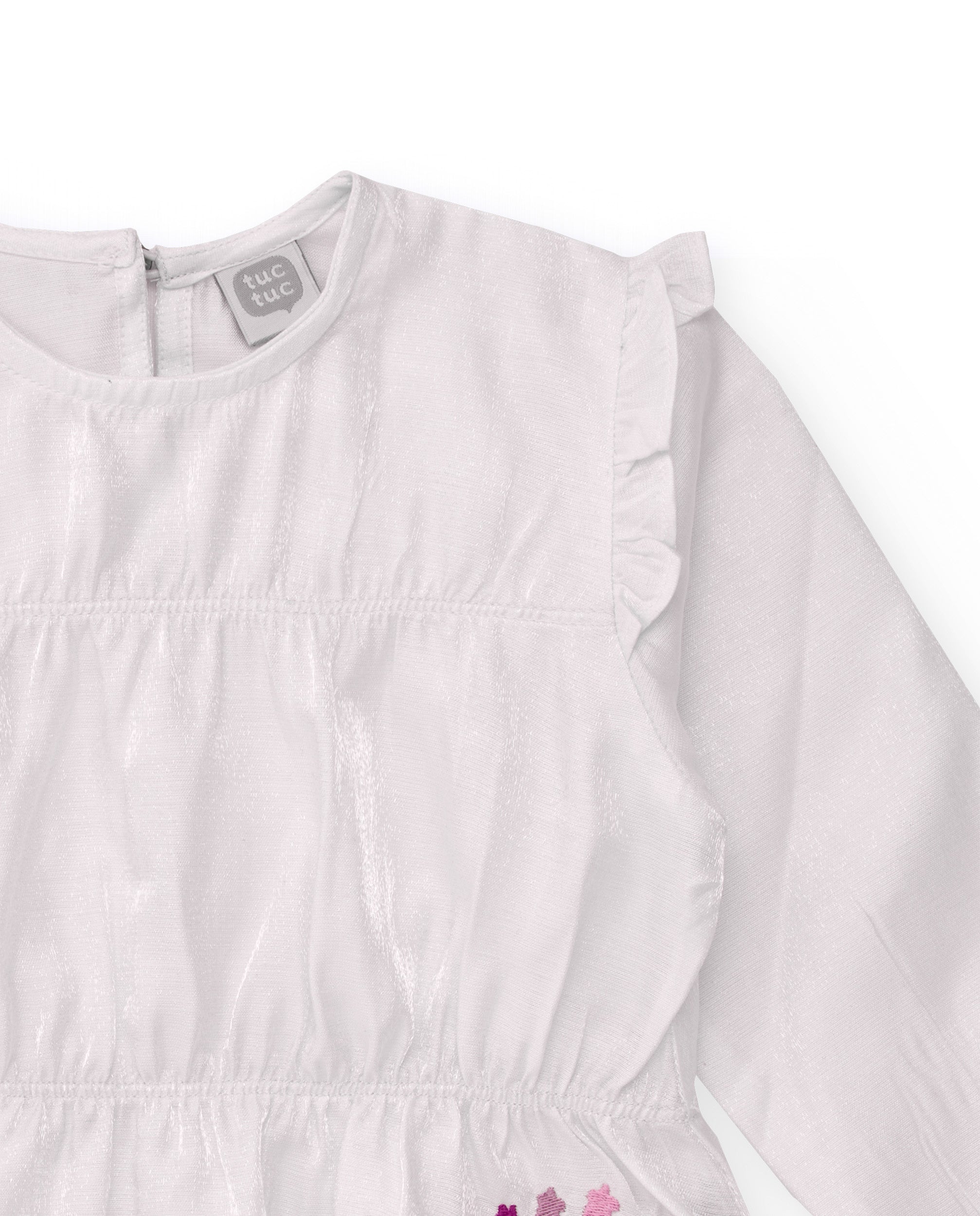 Blusa de manga larga para niña color blanco con detalle de