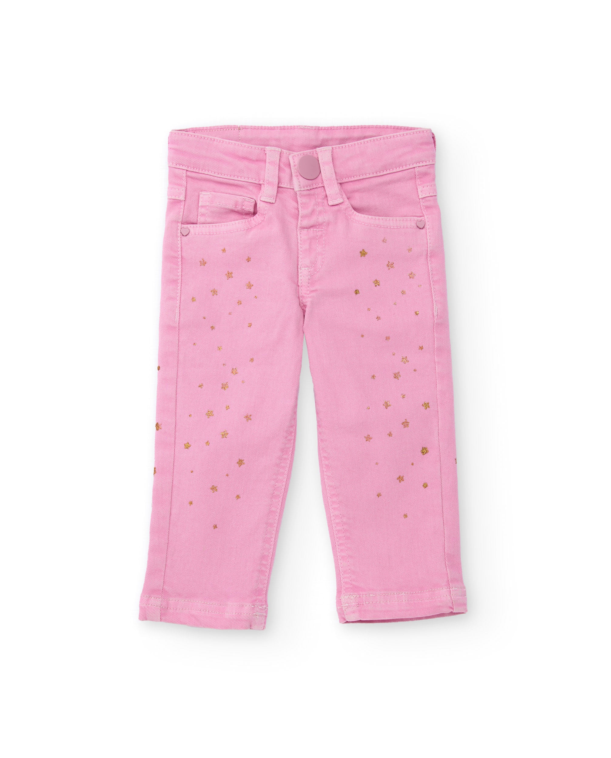 Pantalón largo de sarga stretch para niña color rosa con