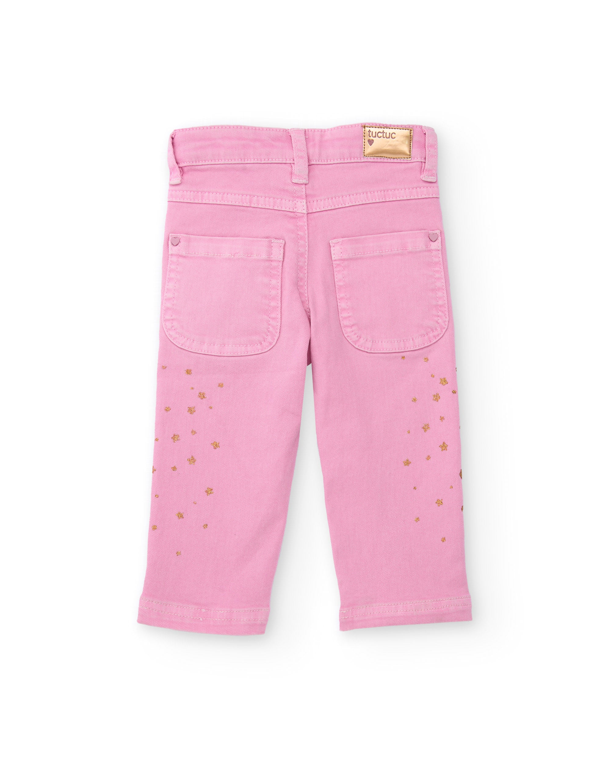 Pantalón largo de sarga stretch para niña color rosa con