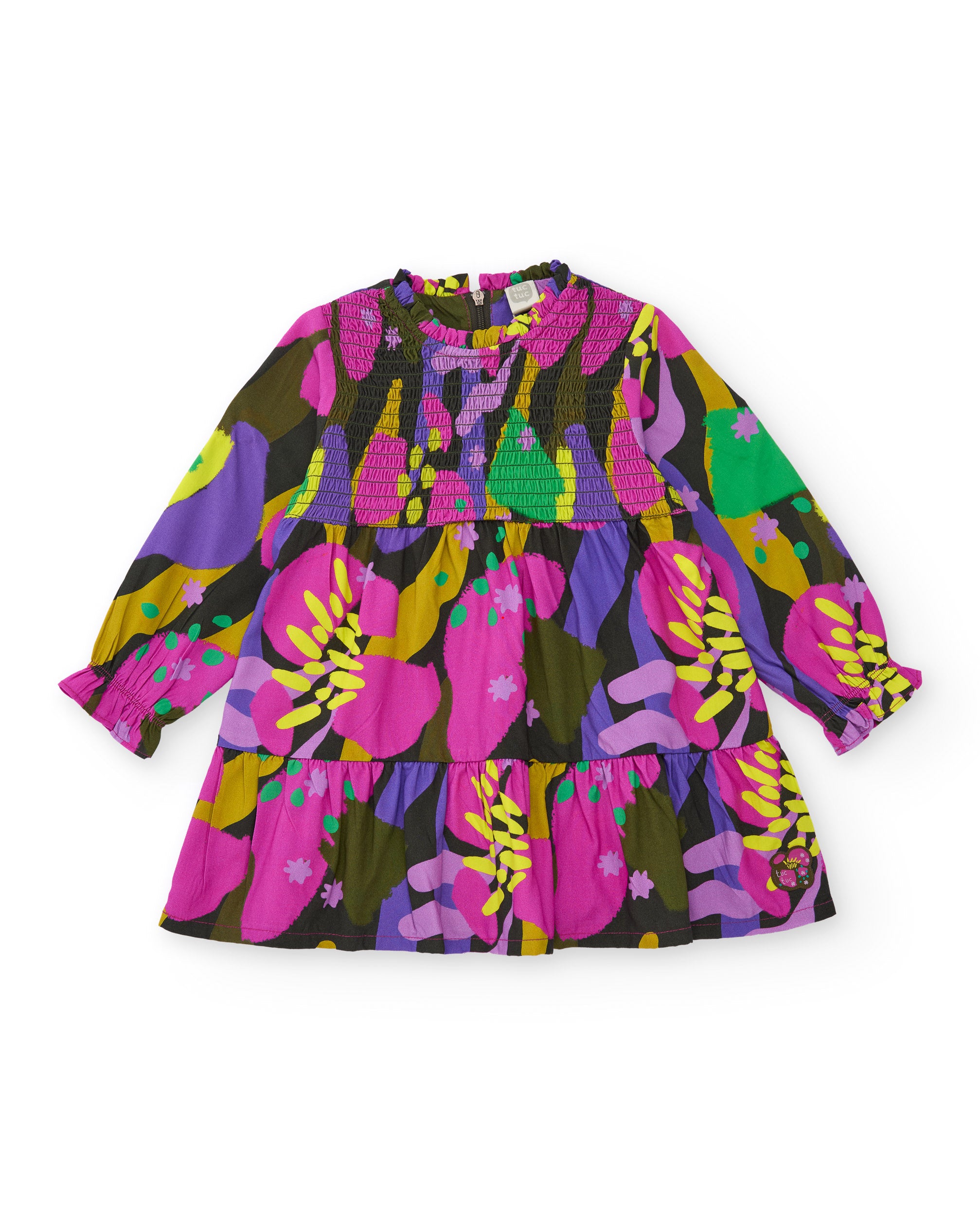Vestido de popelina para niña con estampado floral multicolor.