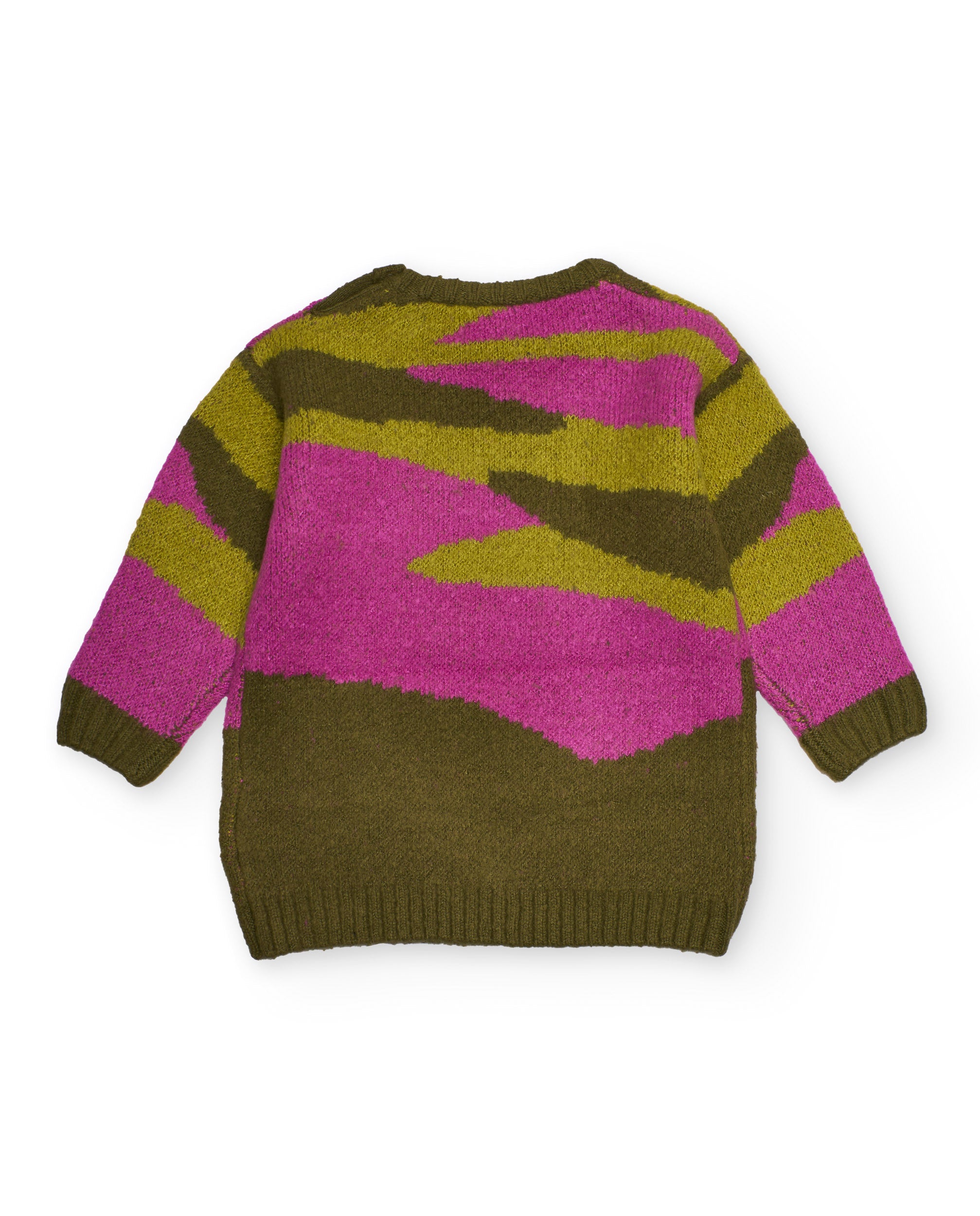 Suéter de punto para niña color verde olivo y fucsia con