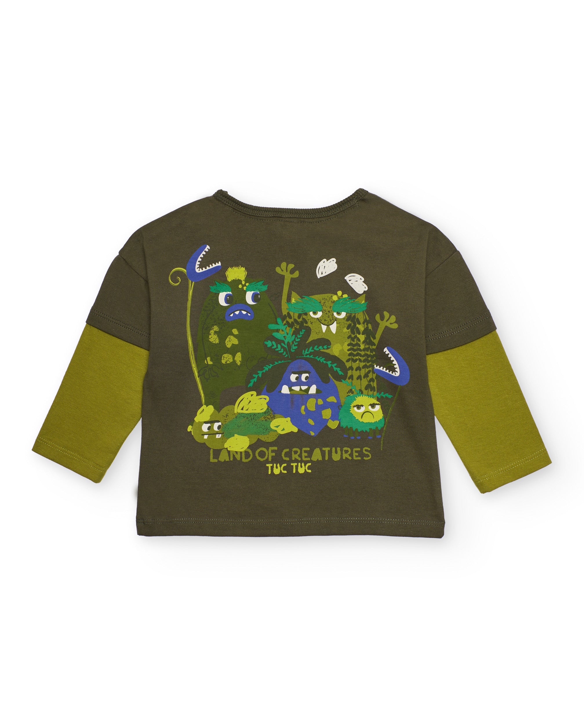 Camiseta de manga larga para niño en verde oliva con estampado