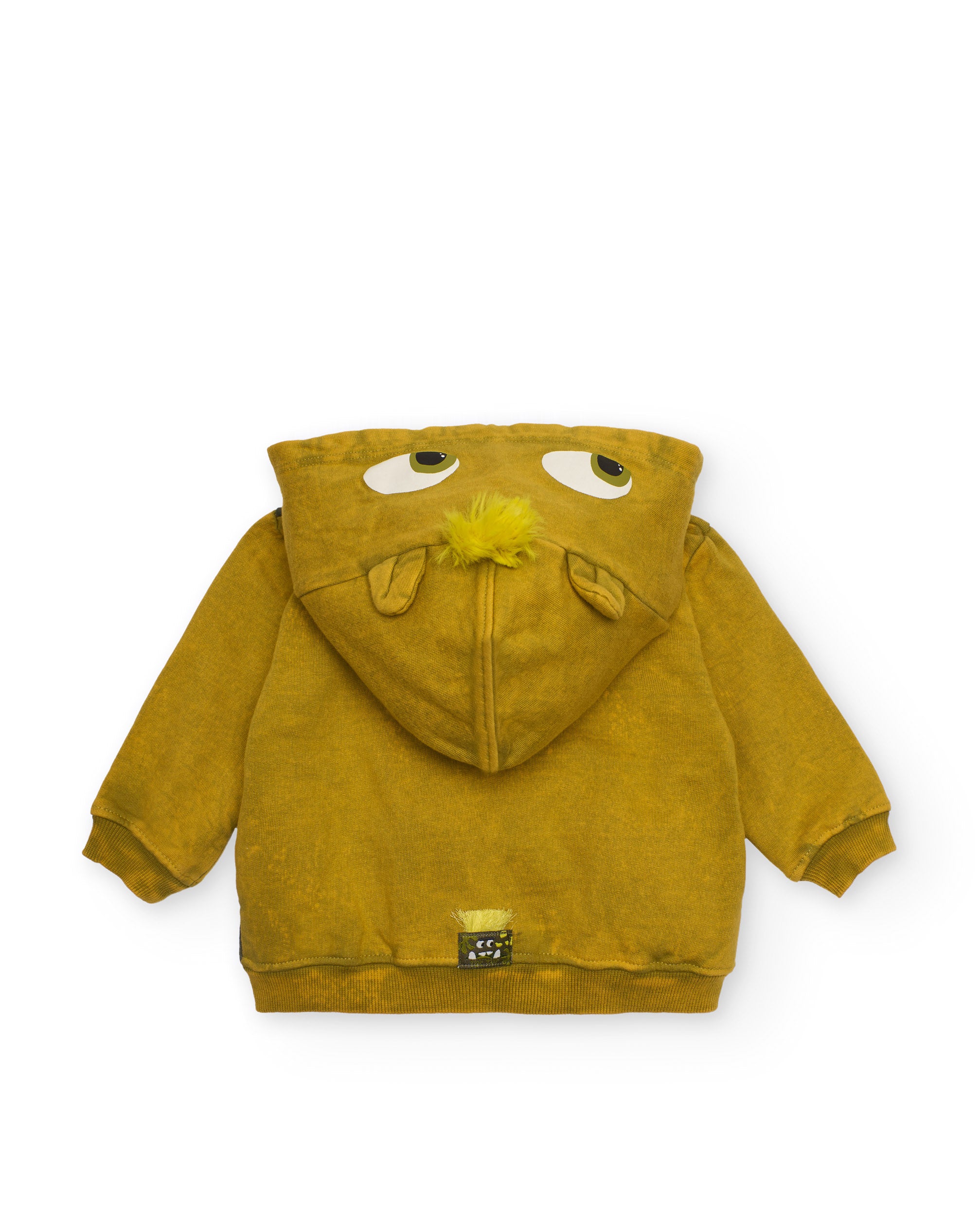 Sudadera para niño color mostaza con diseño de monstruo en la