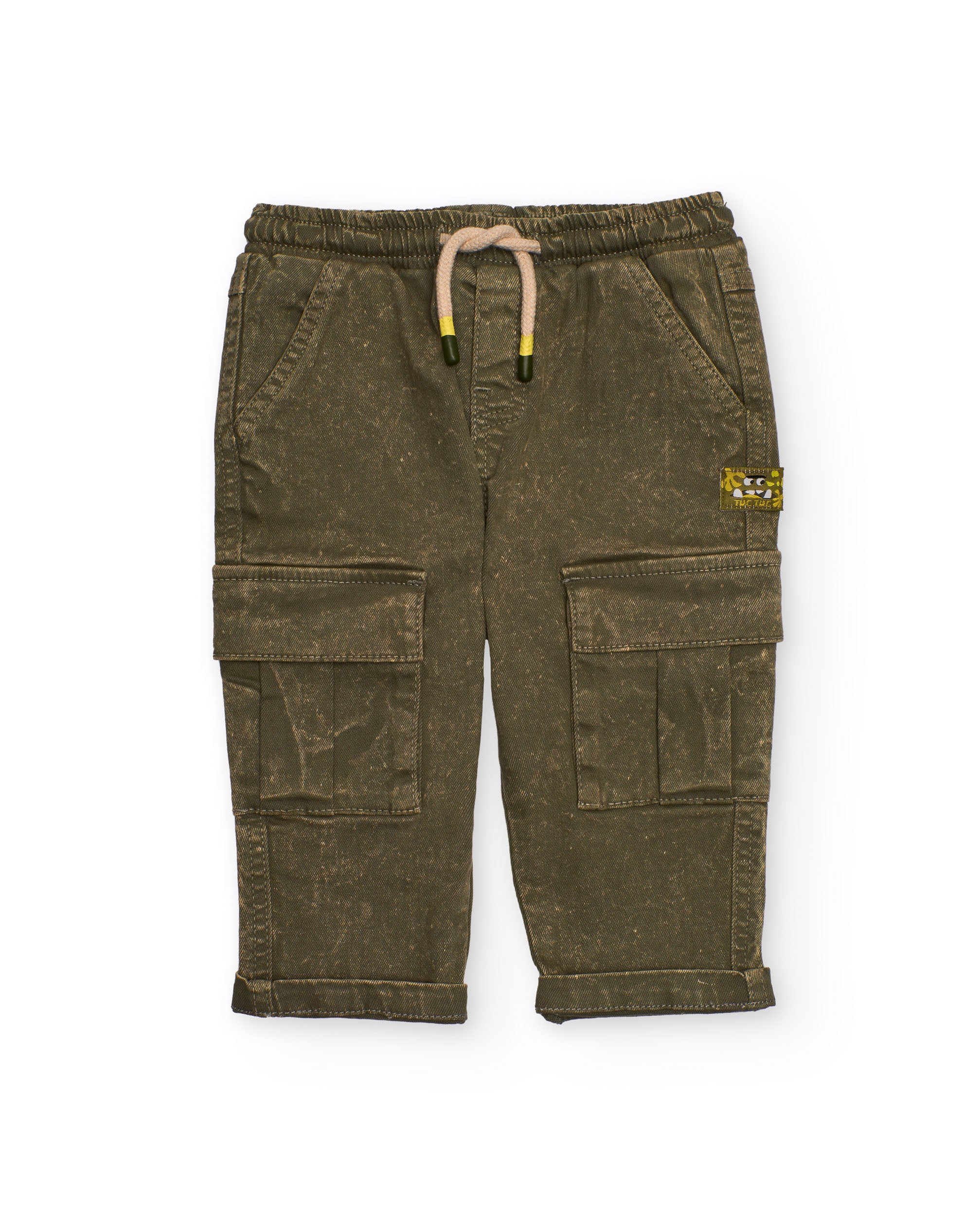 Pantalón cargo para niño en color verde oliva con efecto lavado