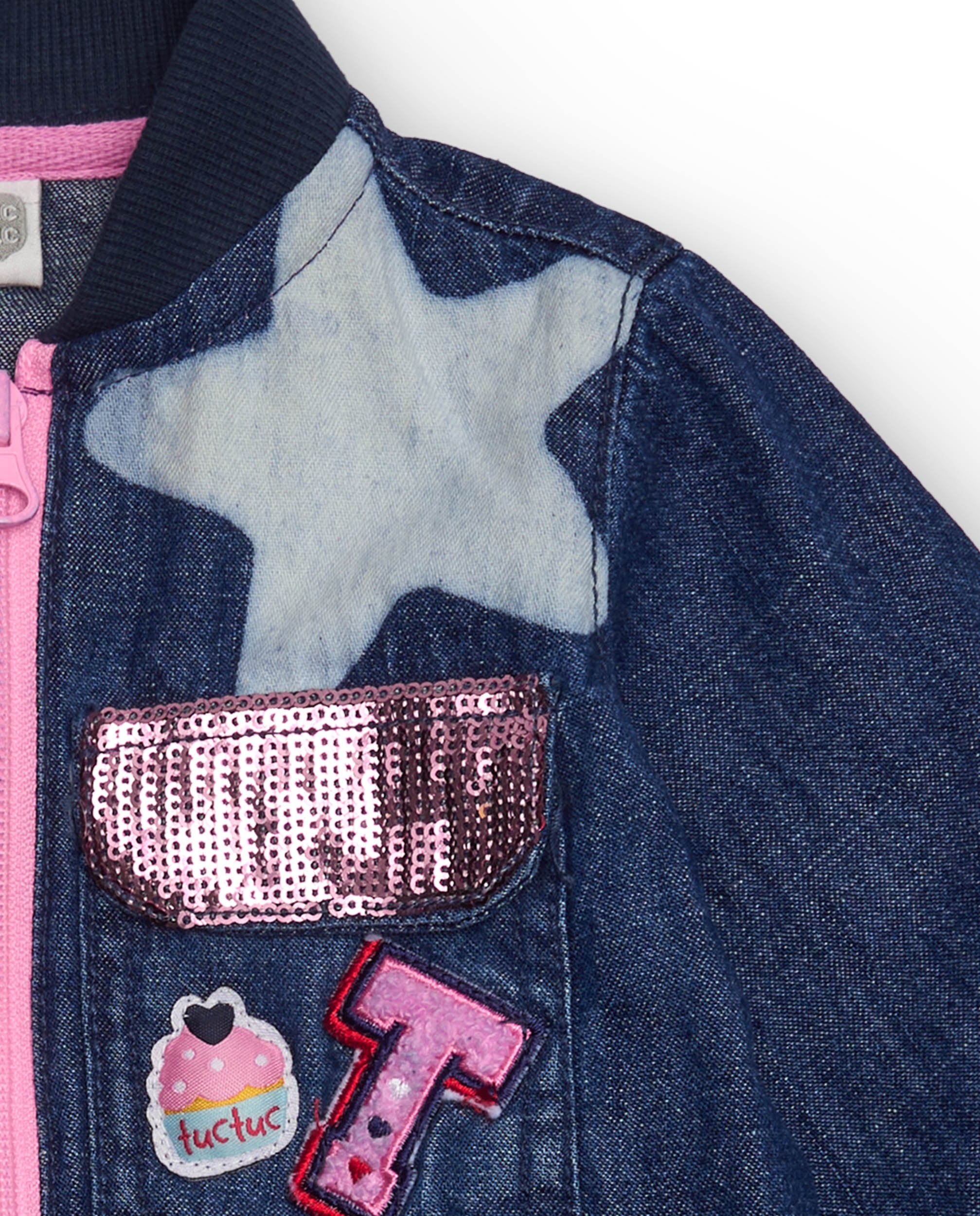 Vestido para niña de mezclilla con falda de tul y aplicaciones