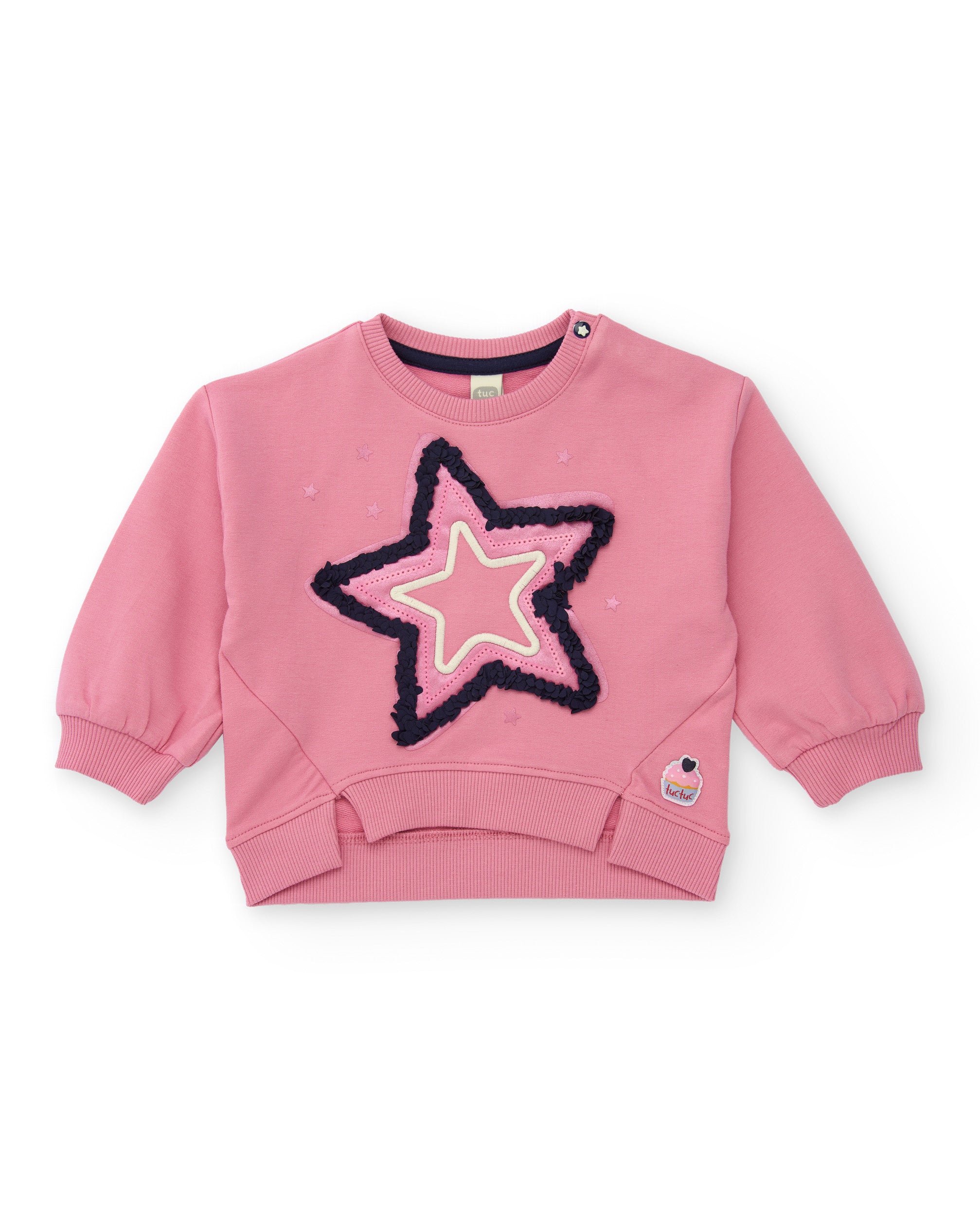 Sudadera para niña en rosa con estrella central bordada y