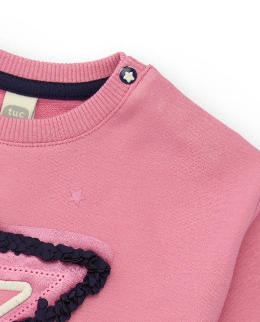 Sudadera para niña en rosa con estrella central bordada y