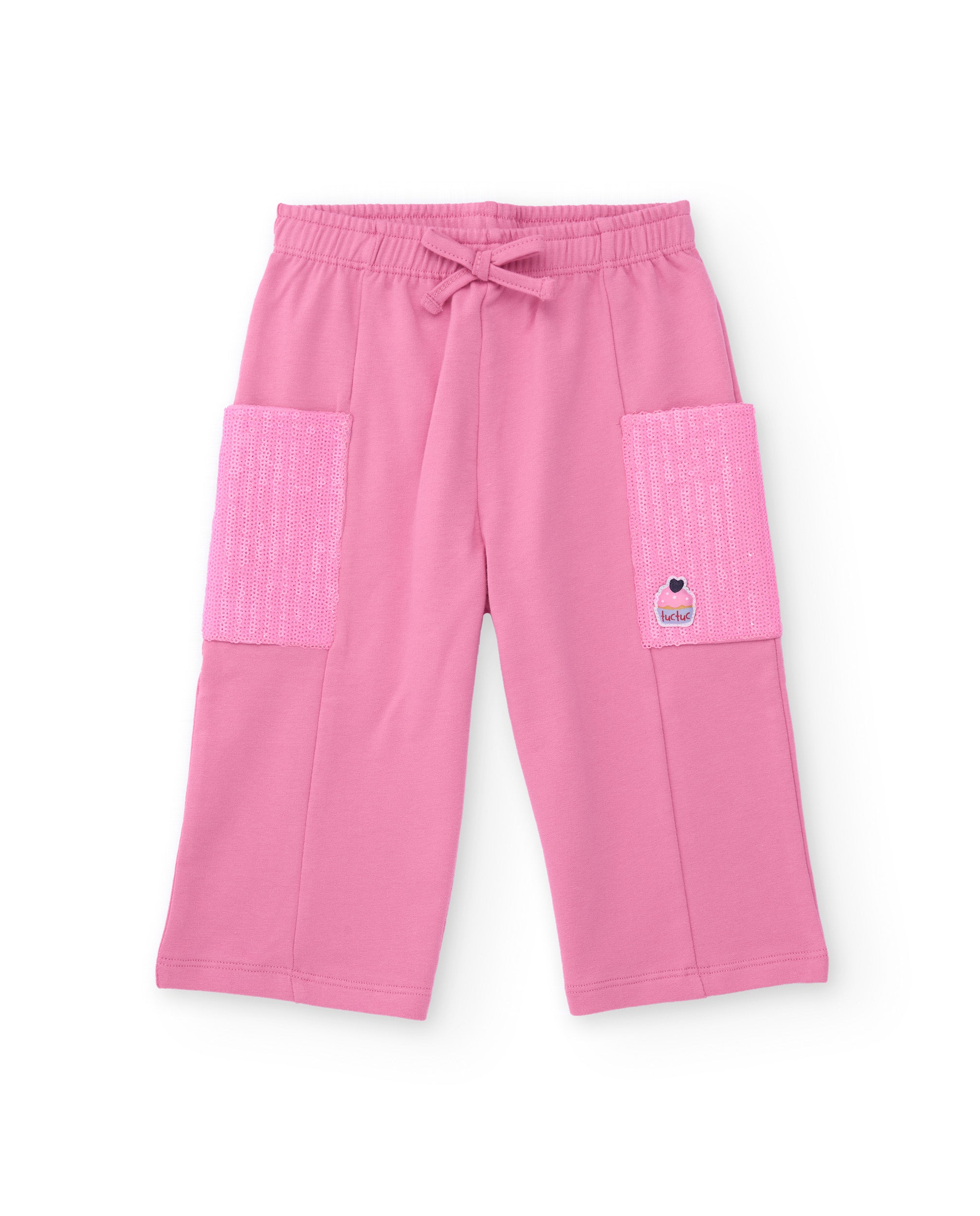 Pantalón para niña en rosa con bolsillos laterales de
