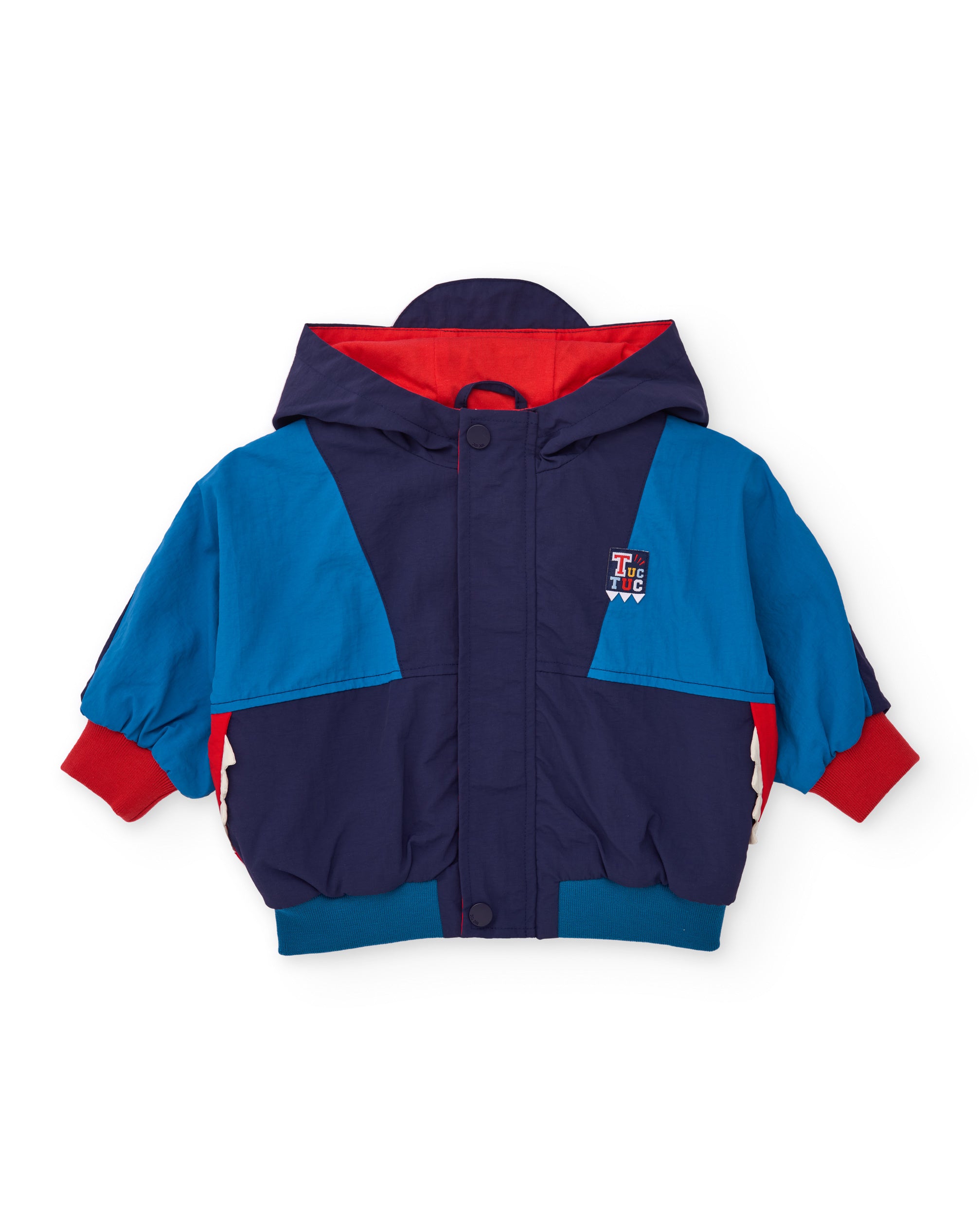 Chaqueta cortavientos de niño en bloques de color azul marino y