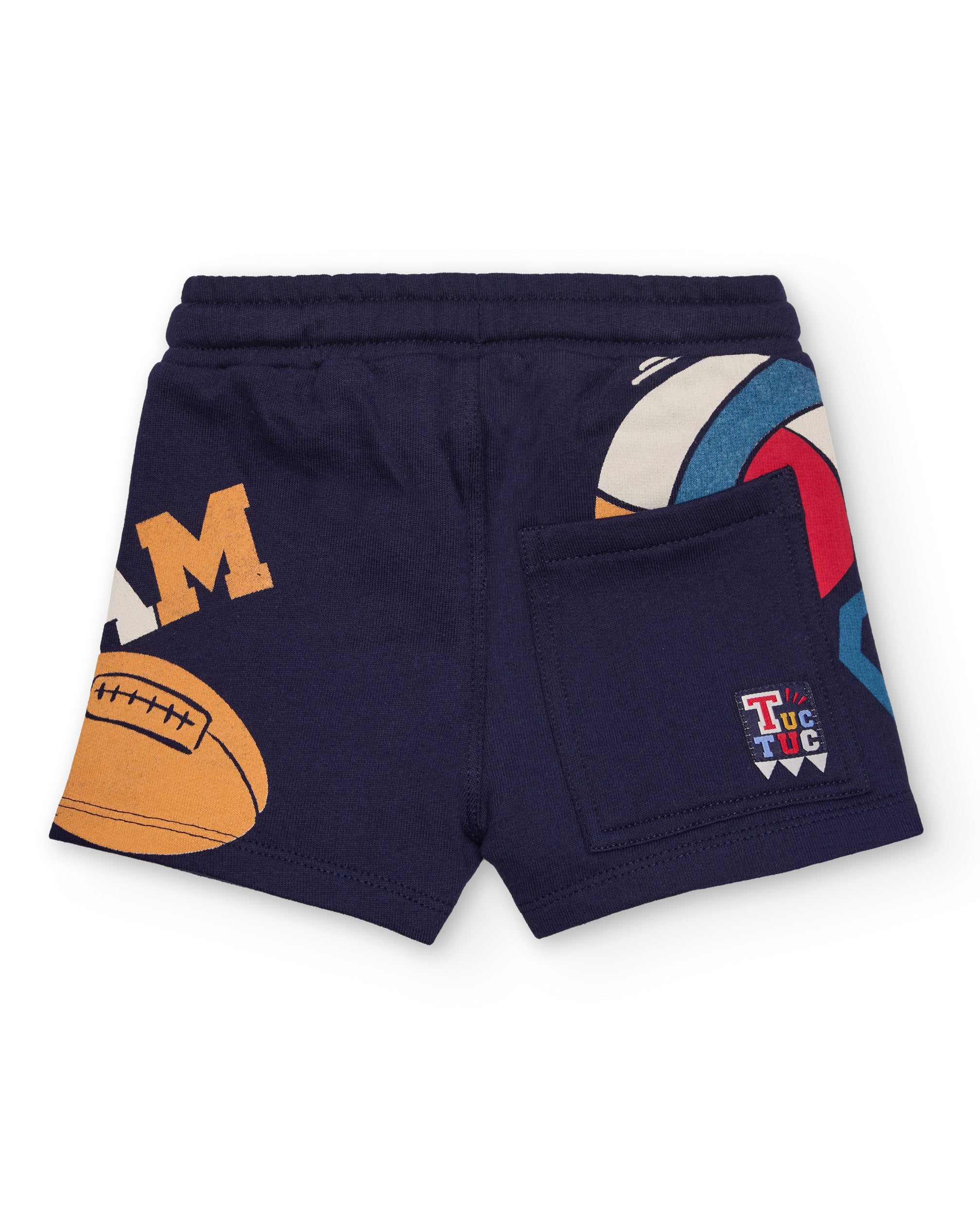 Short para niño en azul marino con estampado deportivo y