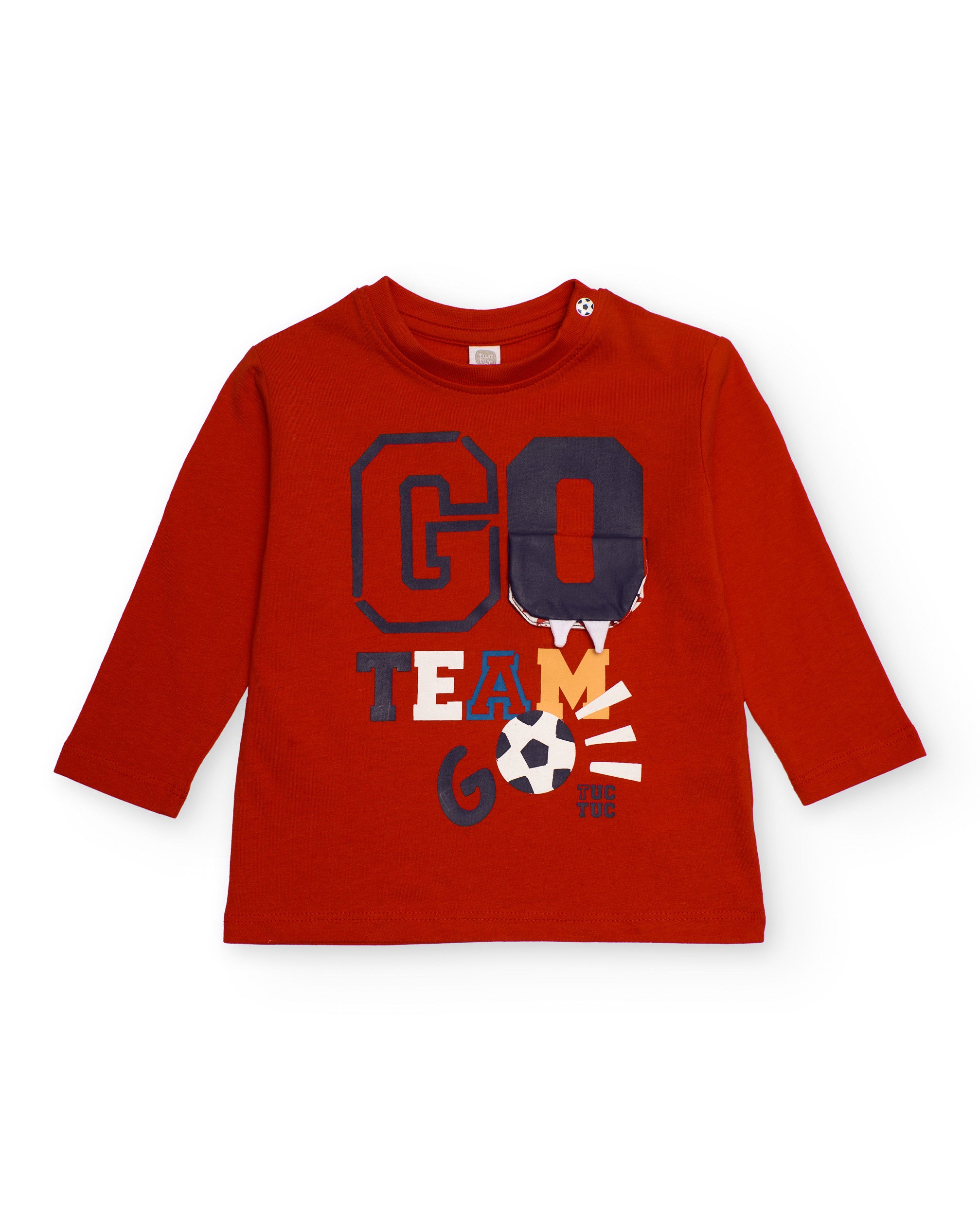 Camiseta para niño de manga larga roja con estampado “GO TEAM”