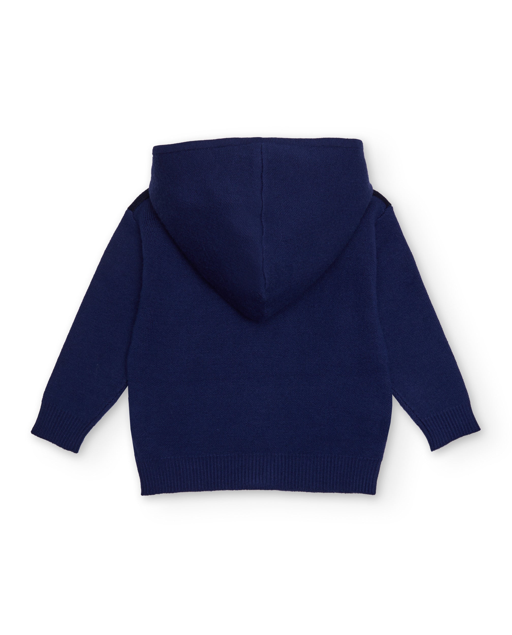 Sudadera de punto para niño en azul marino con capucha y diseño
