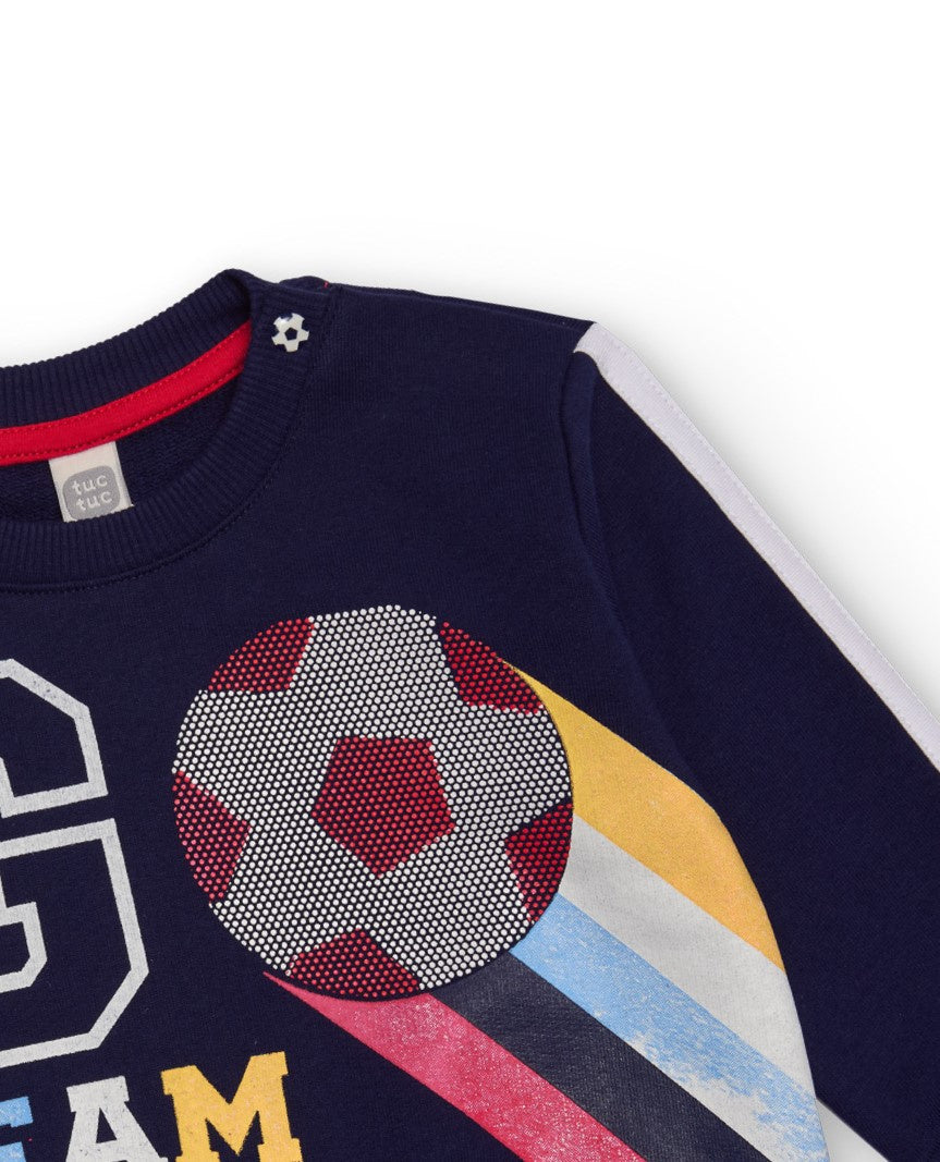 Sudadera de felpa para niño en azul marino con estampado de