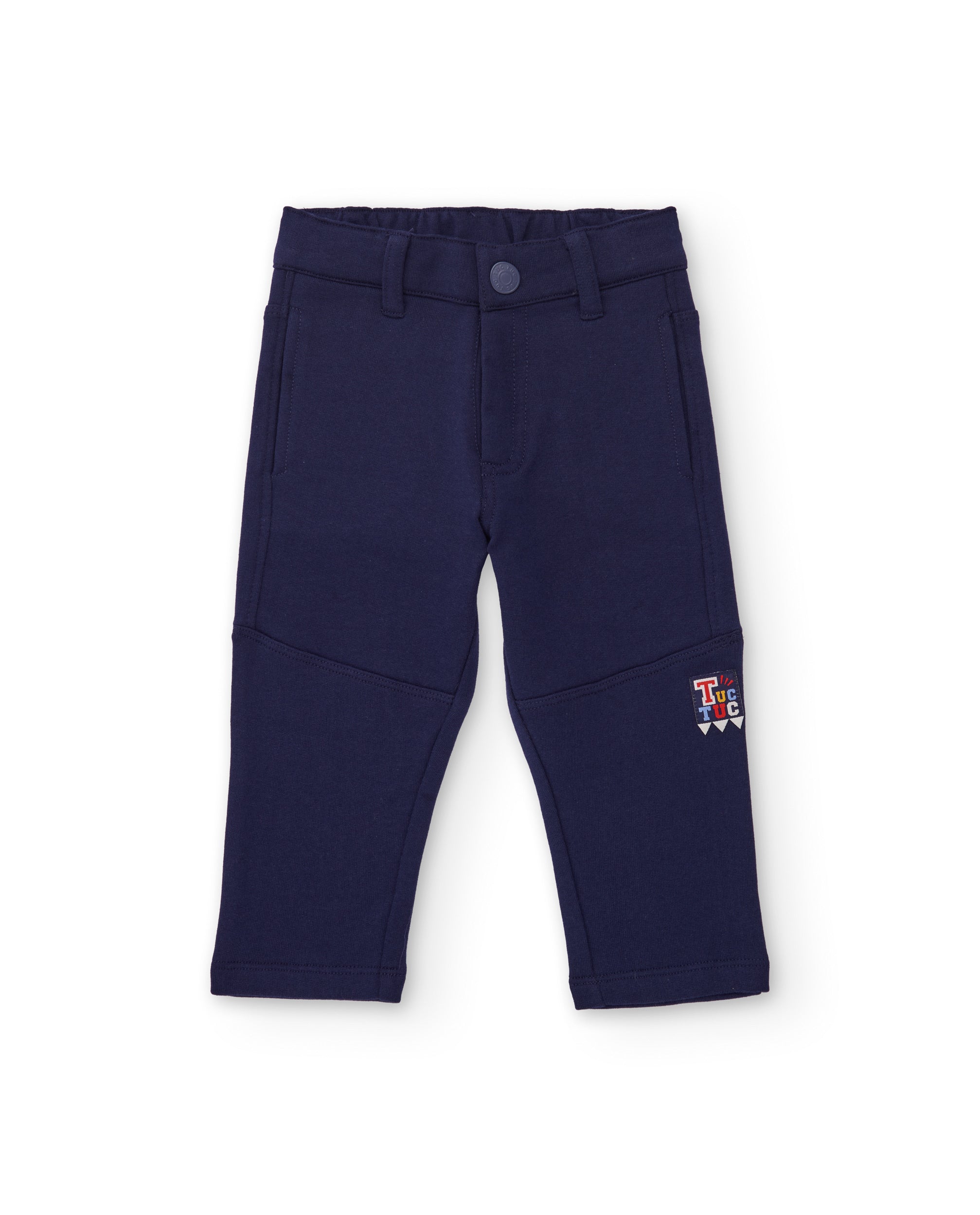 Pantalón de felpa para niño en azul marino con costuras