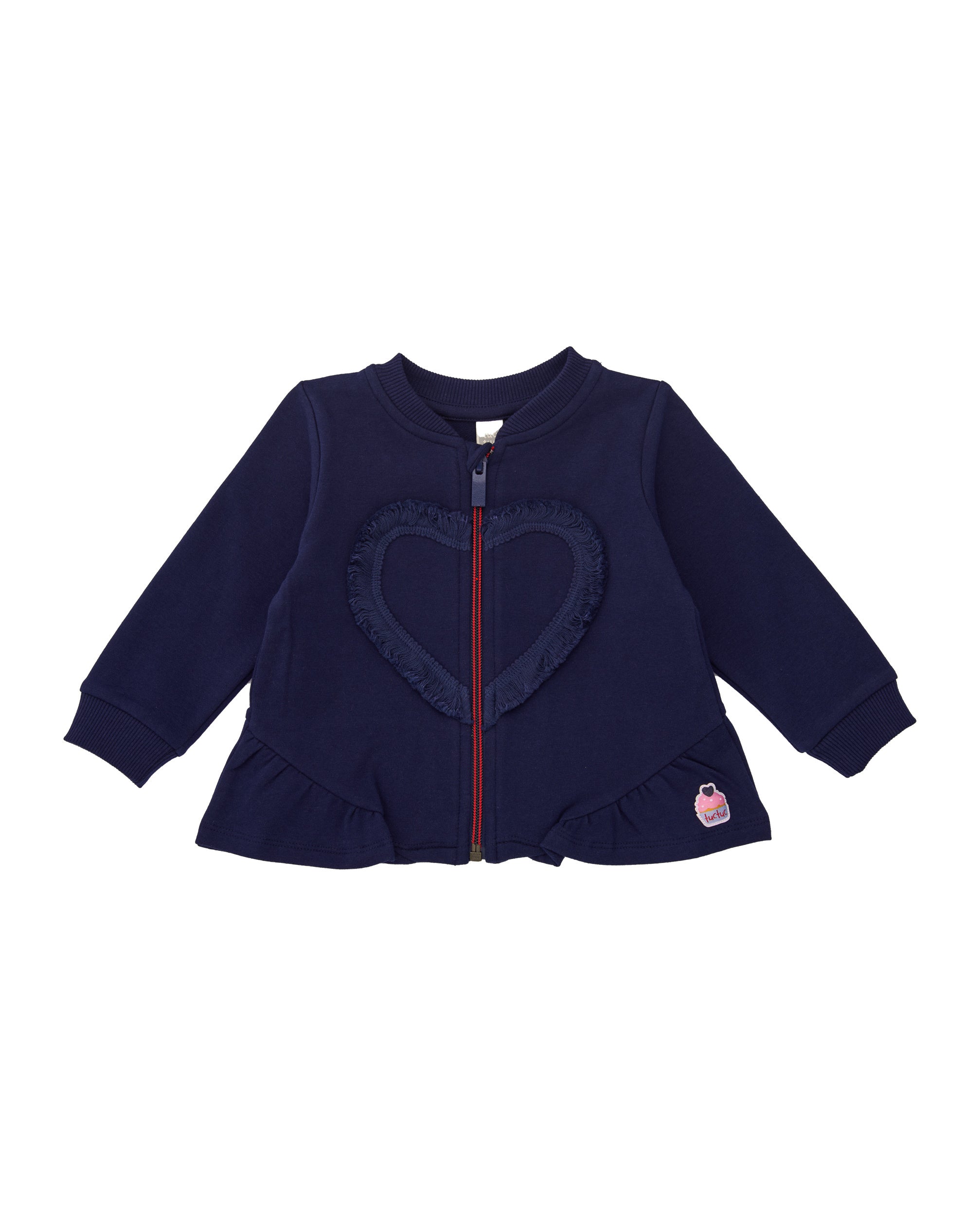 Chaqueta de felpa para niña en azul marino con detalle de