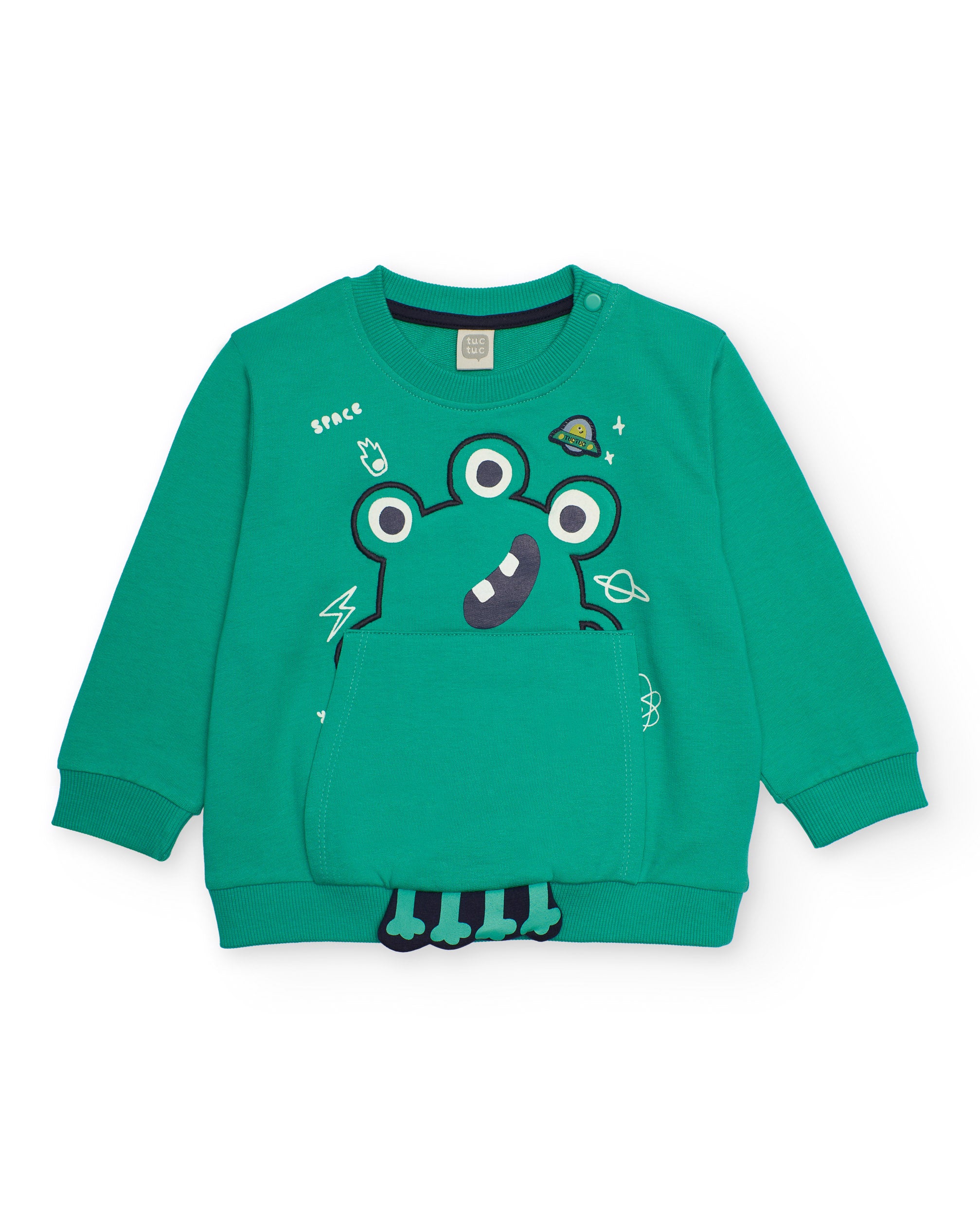 Sudadera de felpa para niño color verde con estampado de