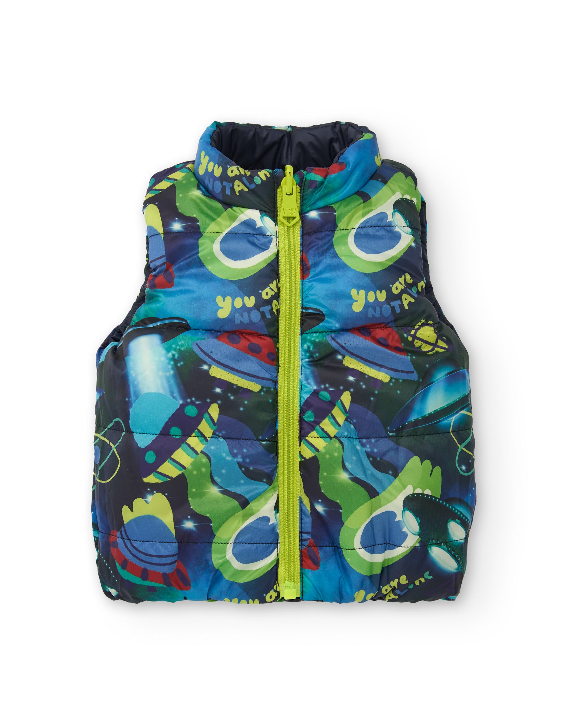 Chaleco acolchado reversible para niño en estampado de nave