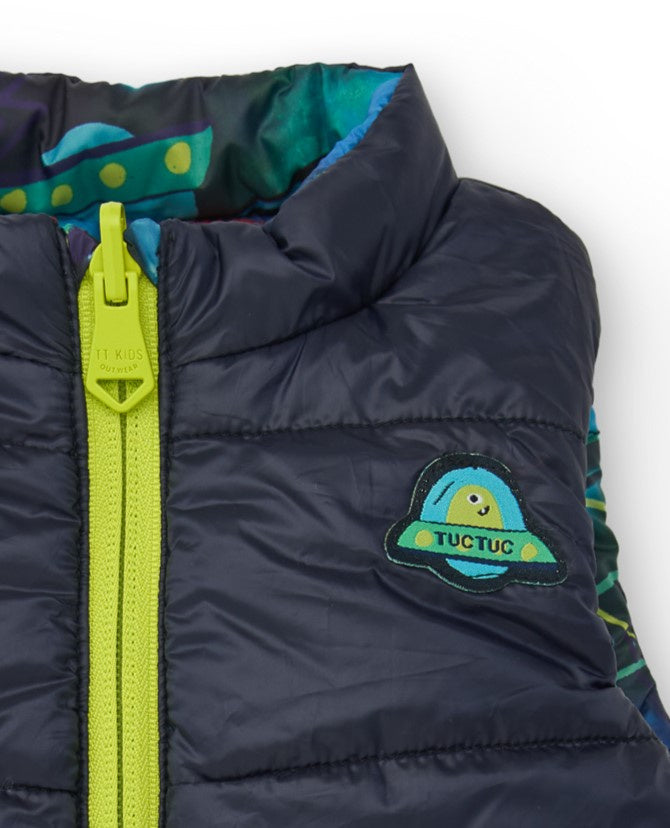 Chaleco acolchado reversible para niño en estampado de nave
