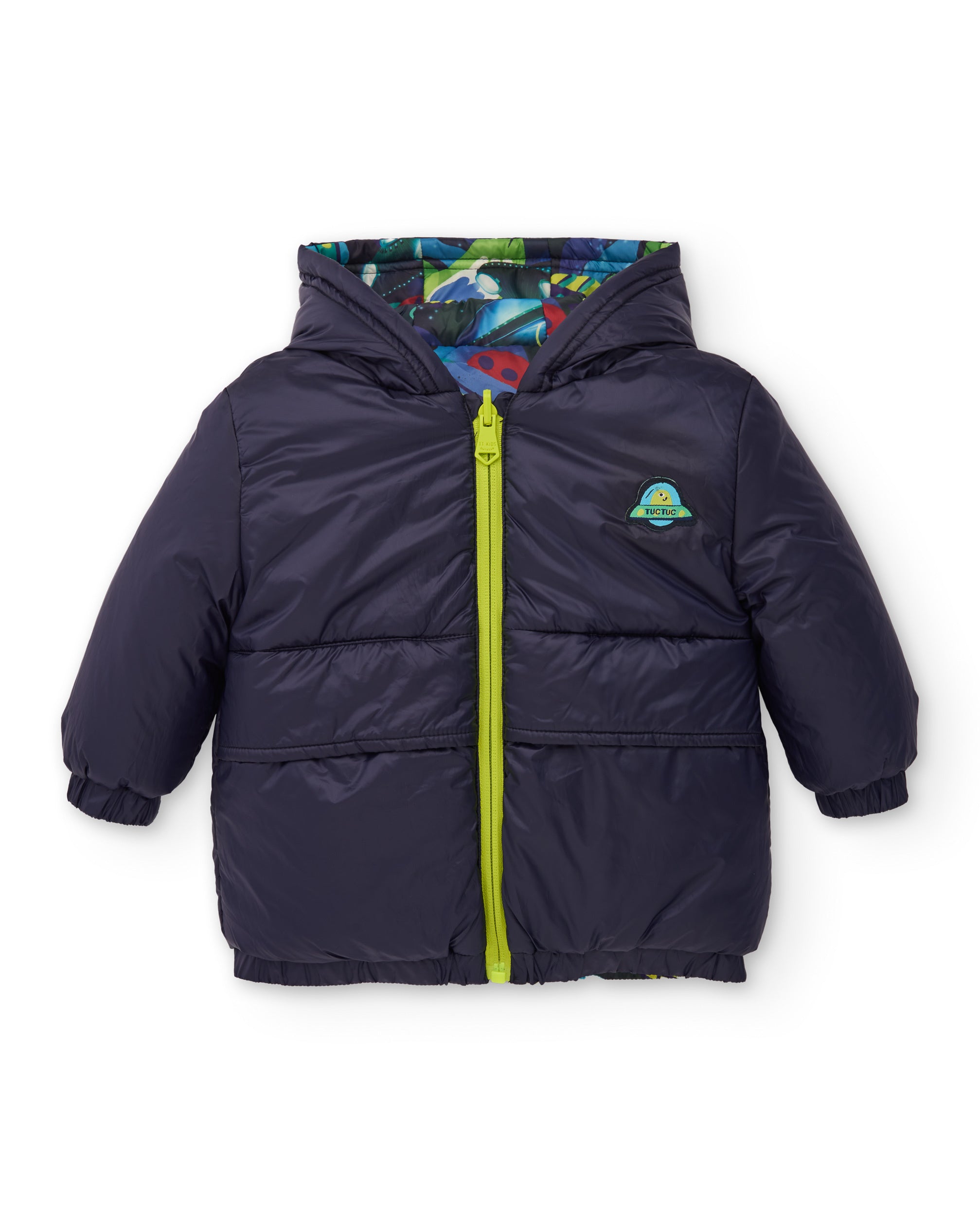 Abrigo acolchado reversible para niño con capucha y diseño