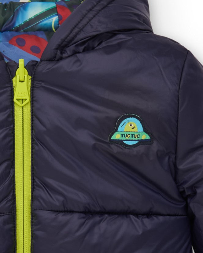 Abrigo acolchado reversible para niño con capucha y diseño