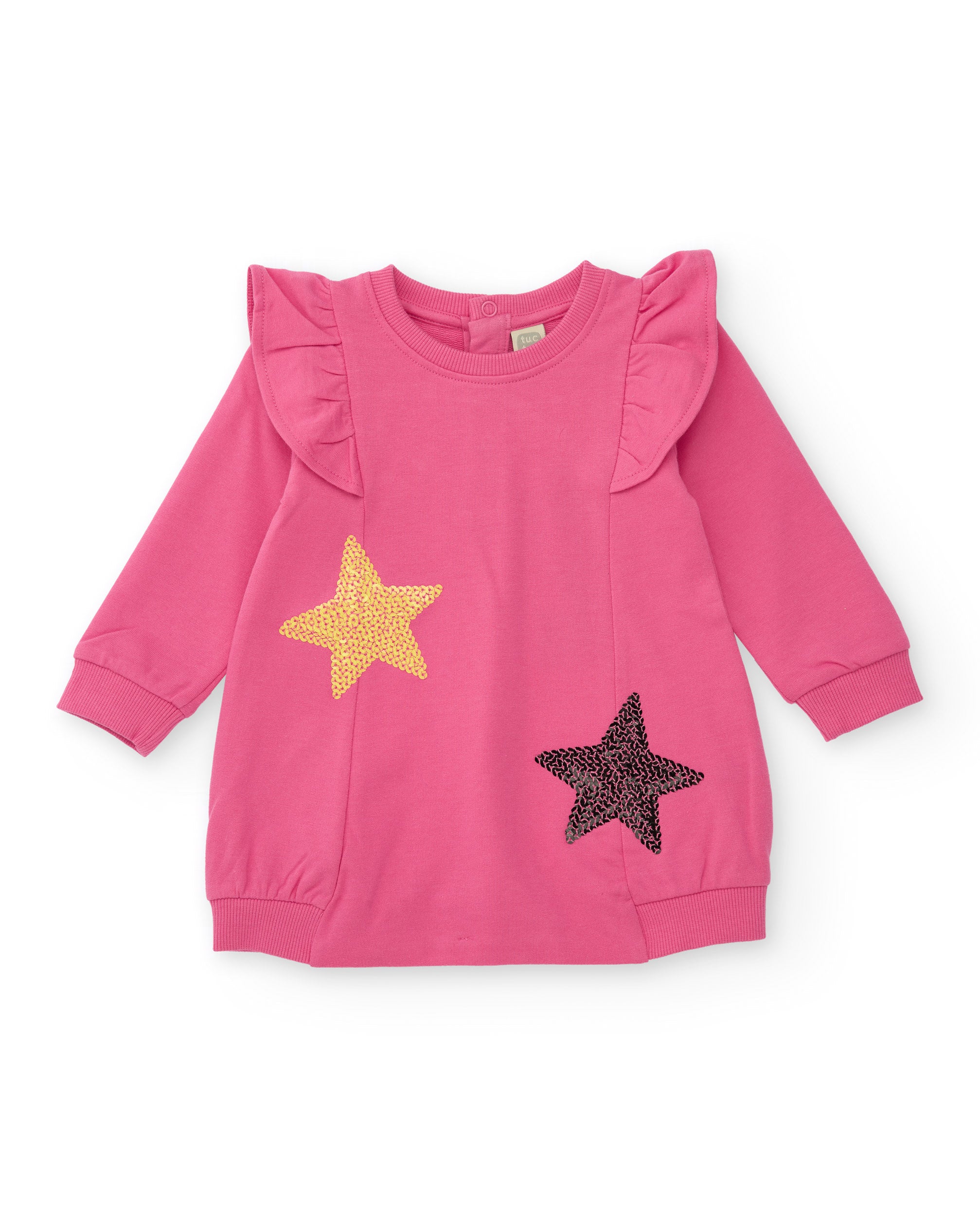Vestido de punto para niña en color rosa con aplicaciones de