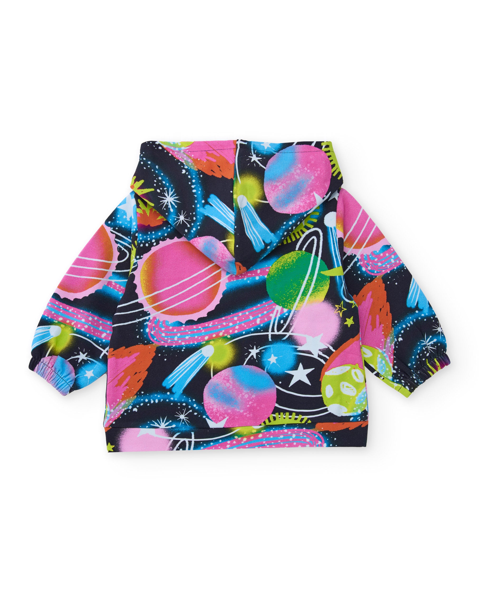 Sudadera para niña con capucha y estampado espacial multicolor.