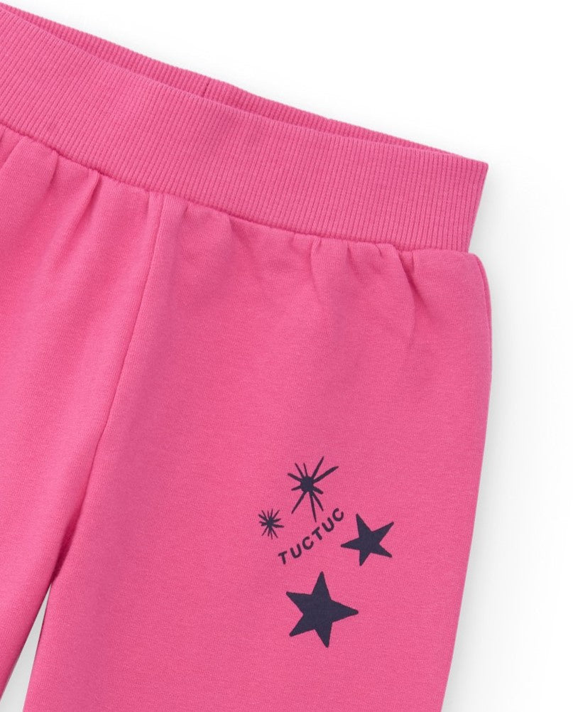 Pantalón de punto para niña en color rosa con detalle de