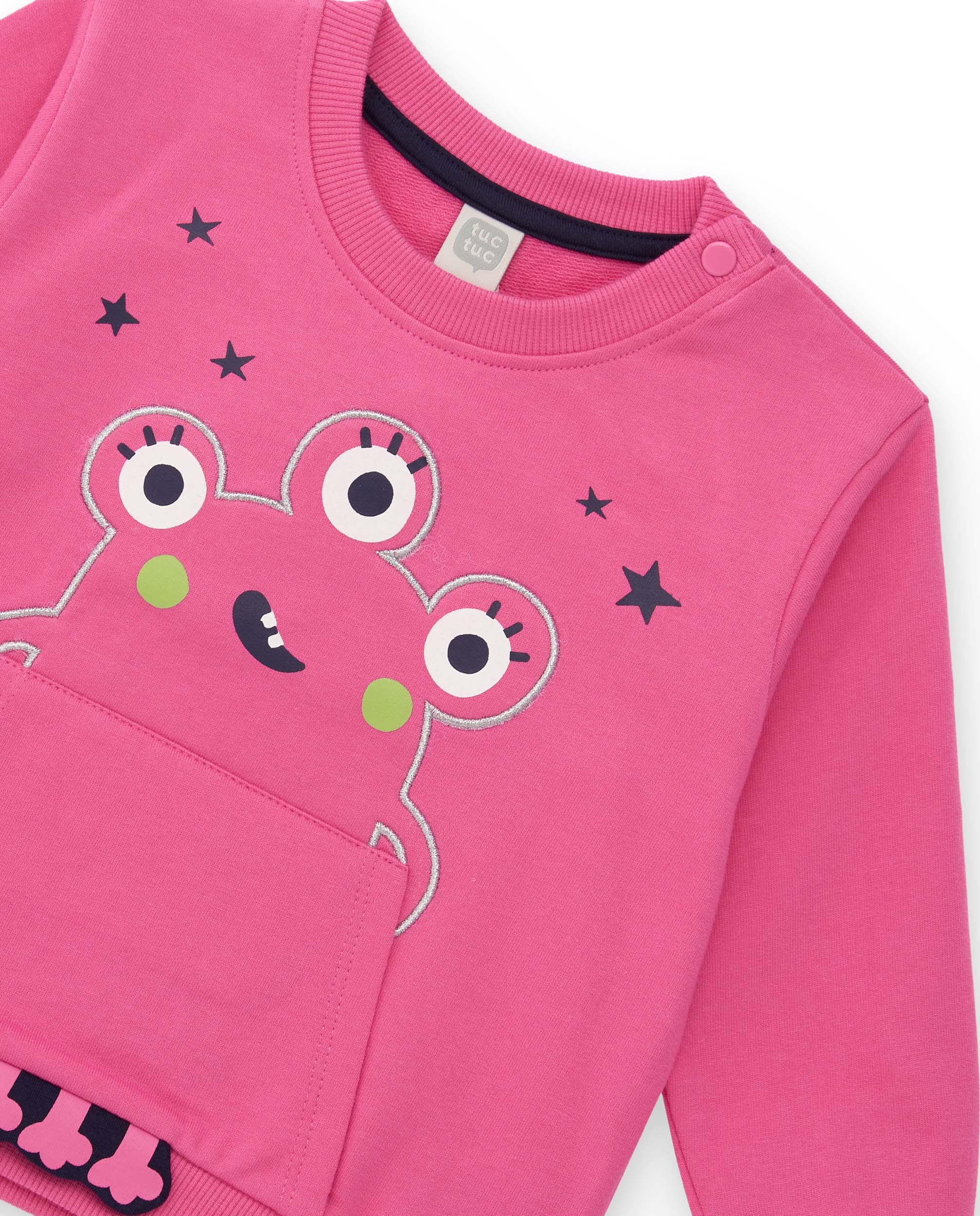 Conjunto para niña de sudadera rosa con diseño de monstruo y
