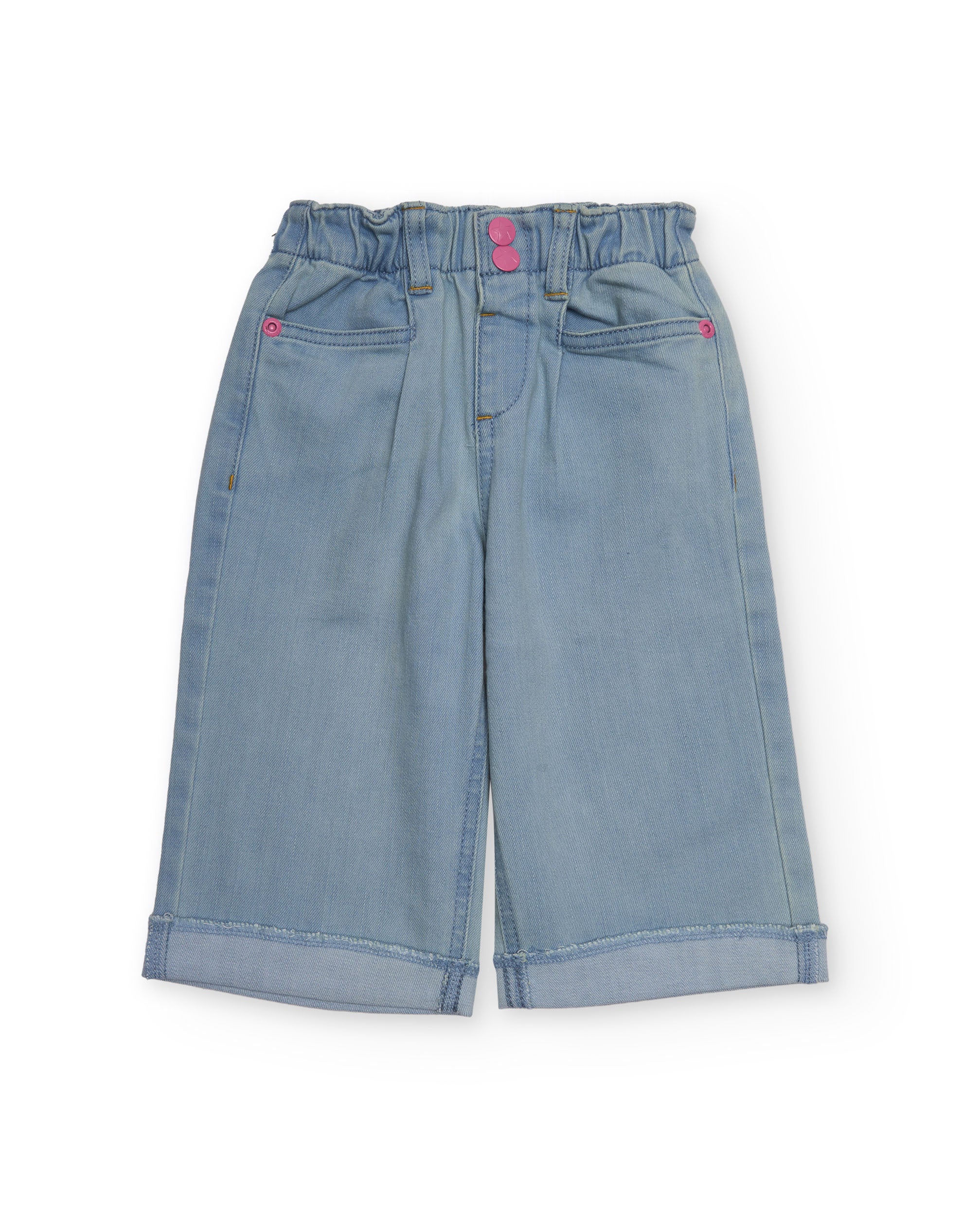 Pantalón de mezclilla para niña en tono azul claro con bordado