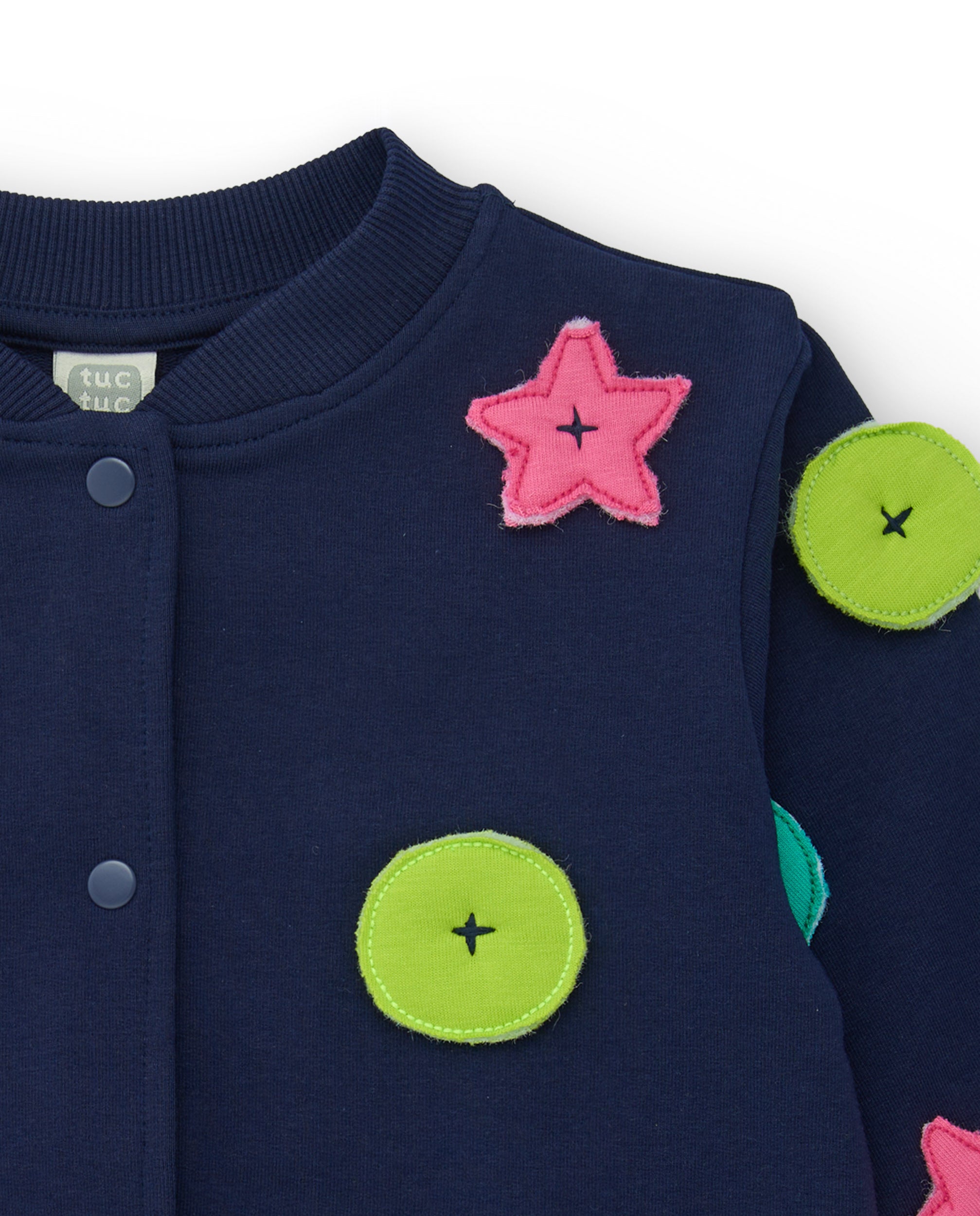 Chaqueta de punto para niña color azul marino con apliques de
