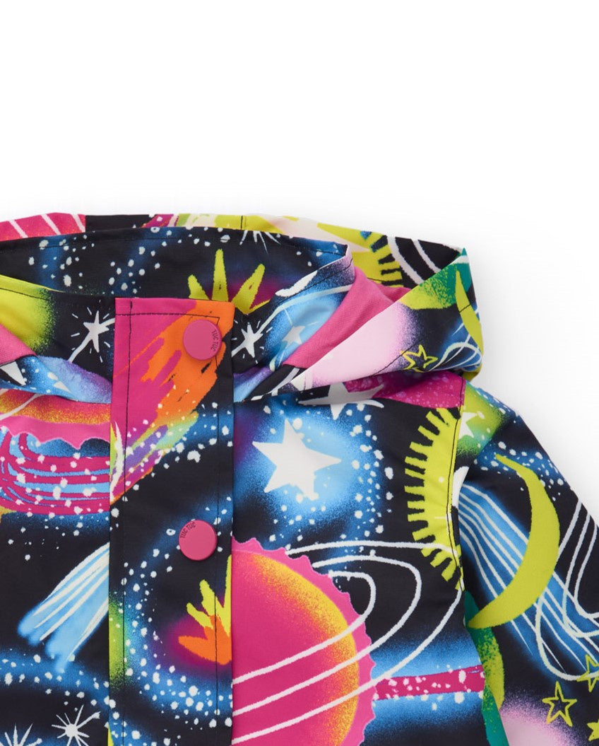 Chaqueta impermeable para niña con estampado de planetas y