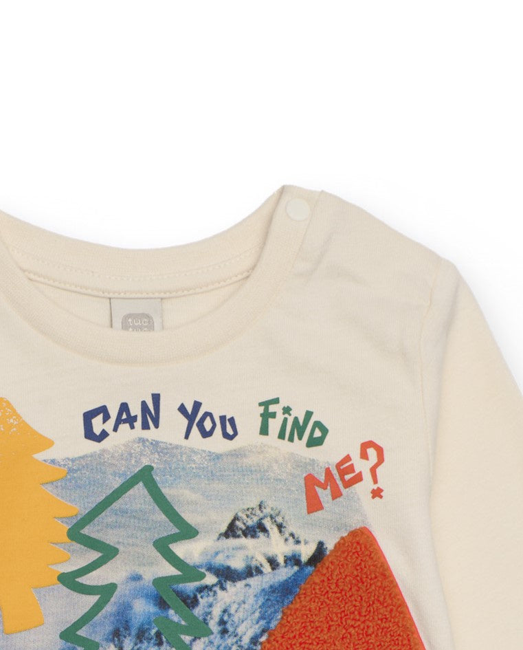 Camiseta de manga larga para niño color crema con estampado de