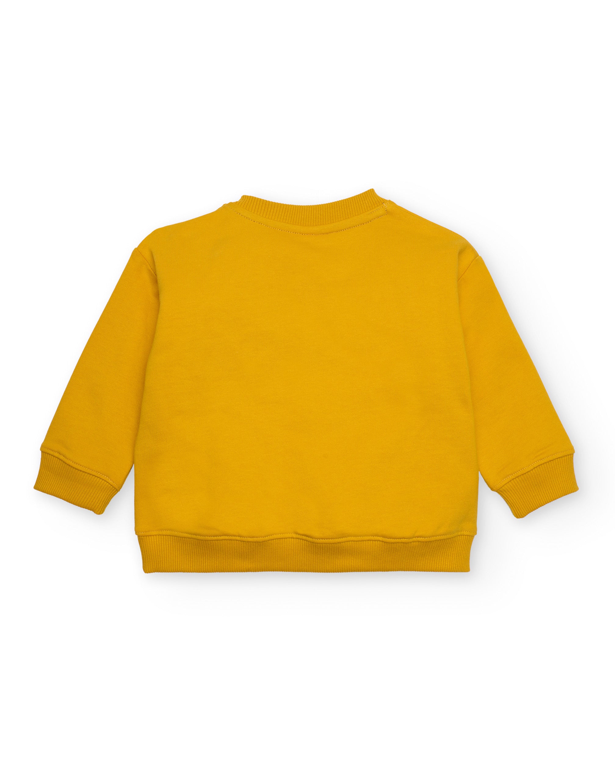 Sudadera de felpa para niño color mostaza con diseño de