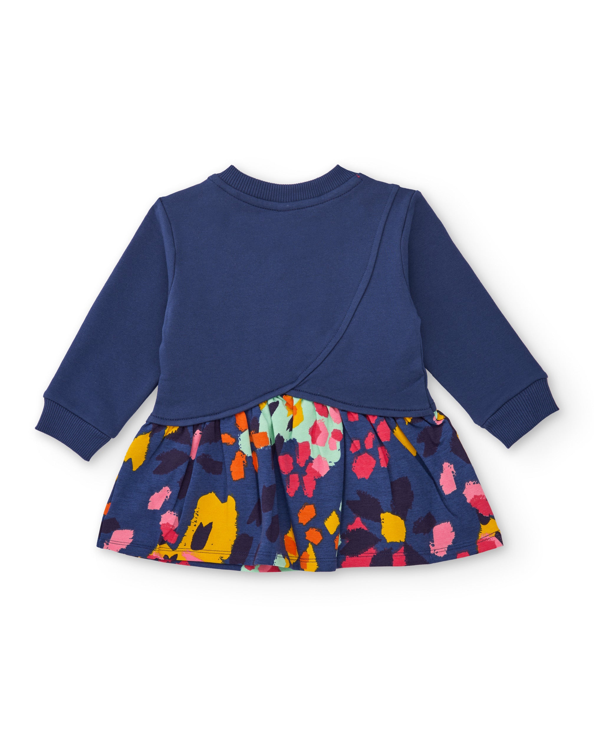 Vestido de punto para niña color azul marino con aplicación de
