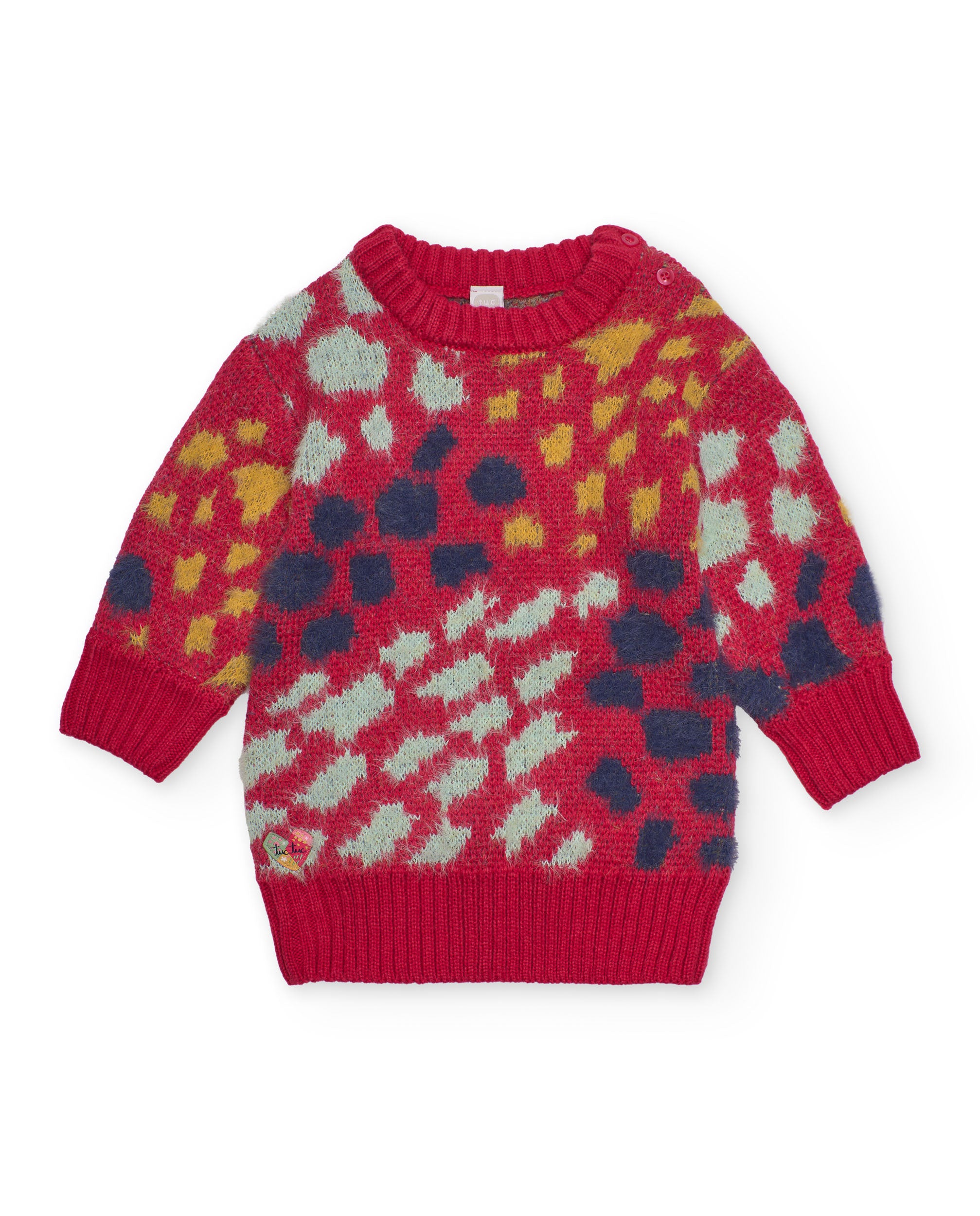 Vestido de punto para niña color rojo con estampado de manchas