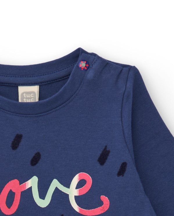 Camiseta de punto para bebé niña en azul marino con frunces y