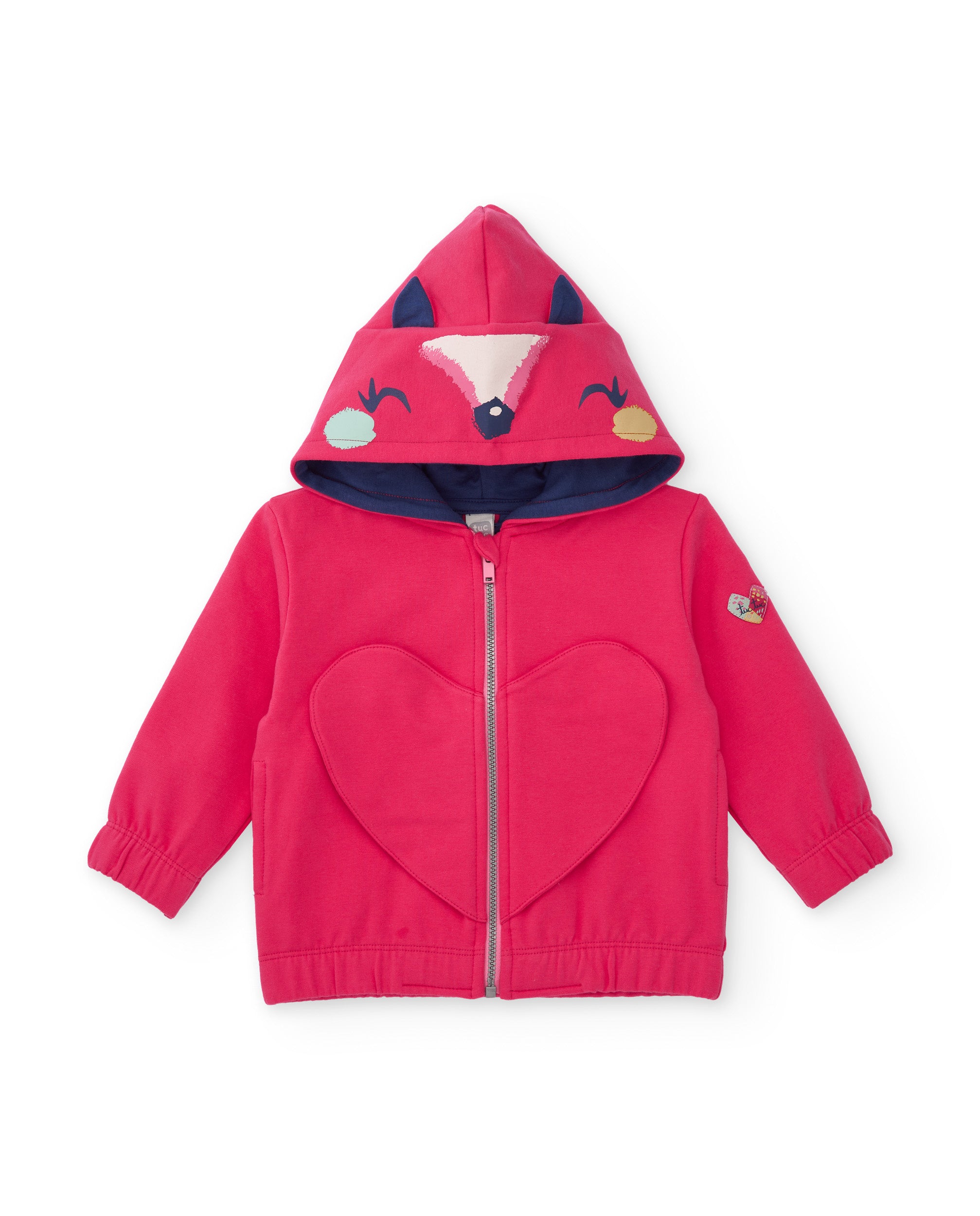 Sudadera para niña color rosa con capucha de animal y diseño de