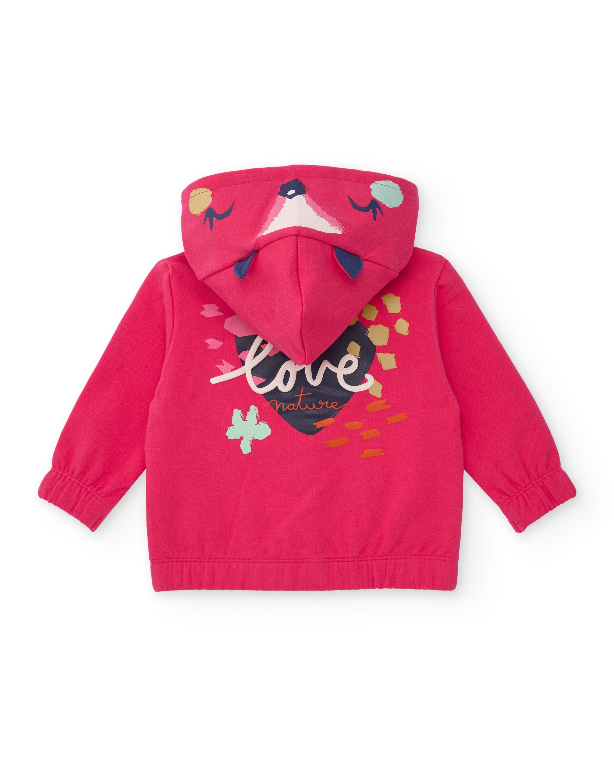 Sudadera para niña color rosa con capucha de animal y diseño de