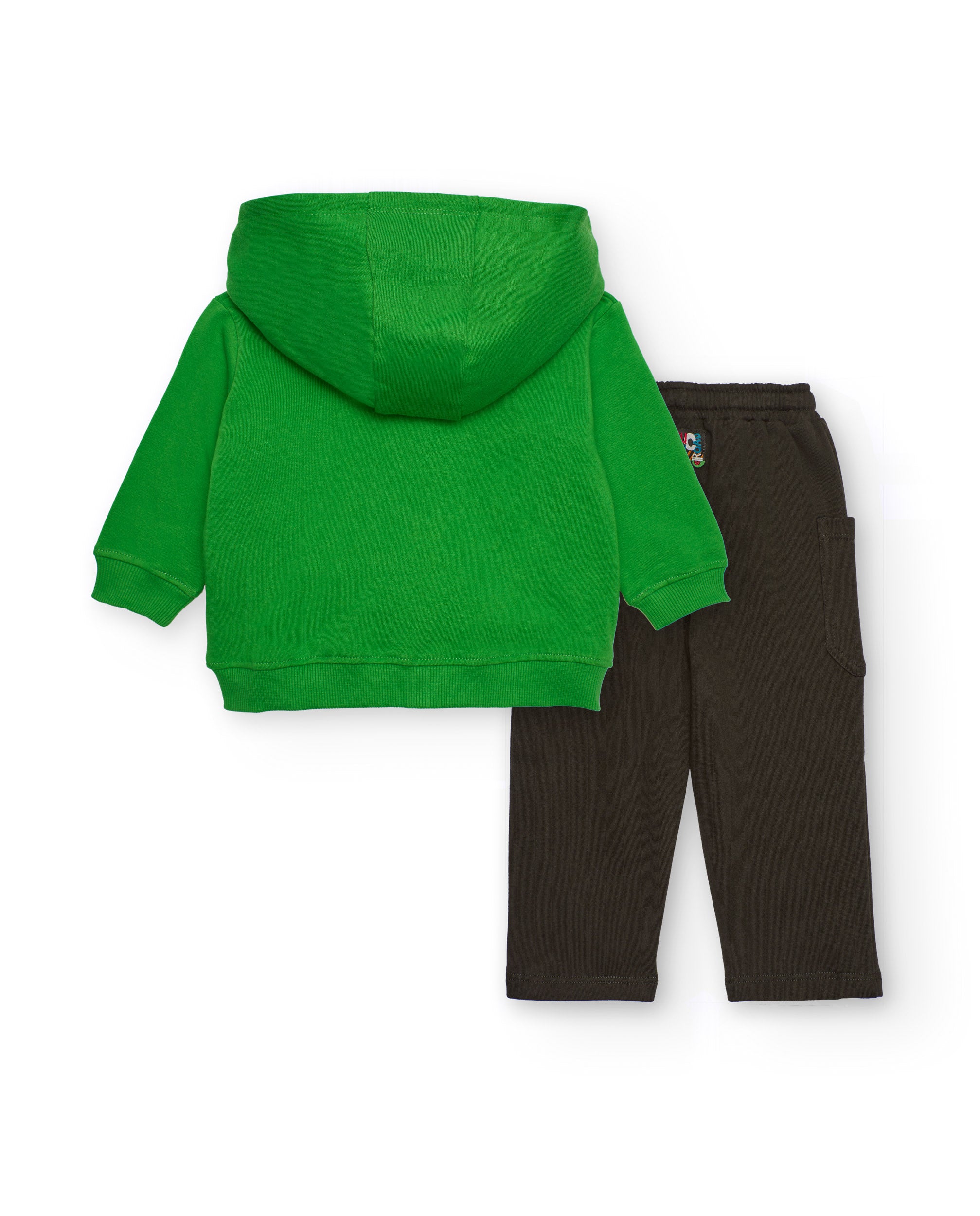Conjunto para niño con sudadera verde y pantalón marrón con