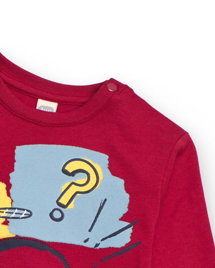 Camiseta de manga larga para niño en rojo con estampado de