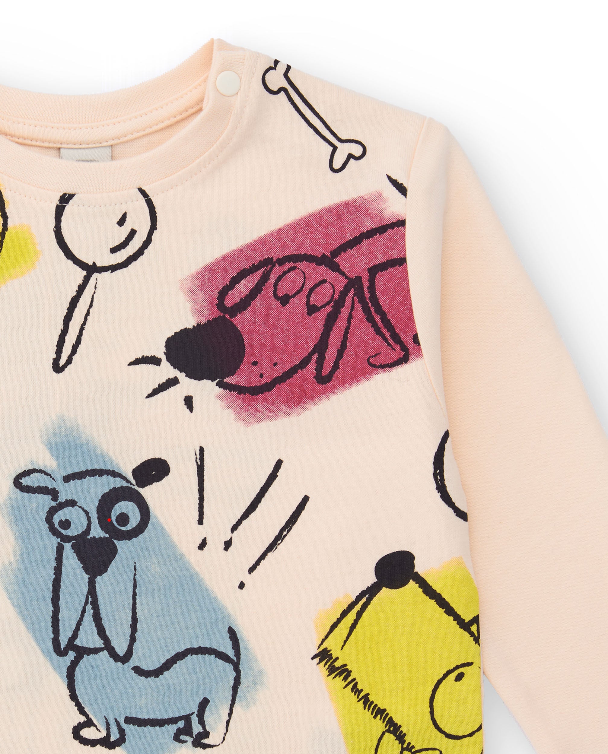 Camiseta de niño manga larga color beige con estampado de perros