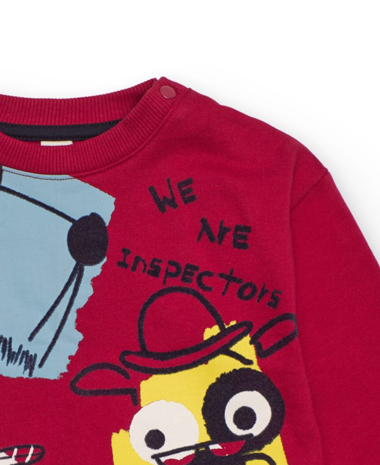 Sudadera para niño en rojo con estampado de perros detectives