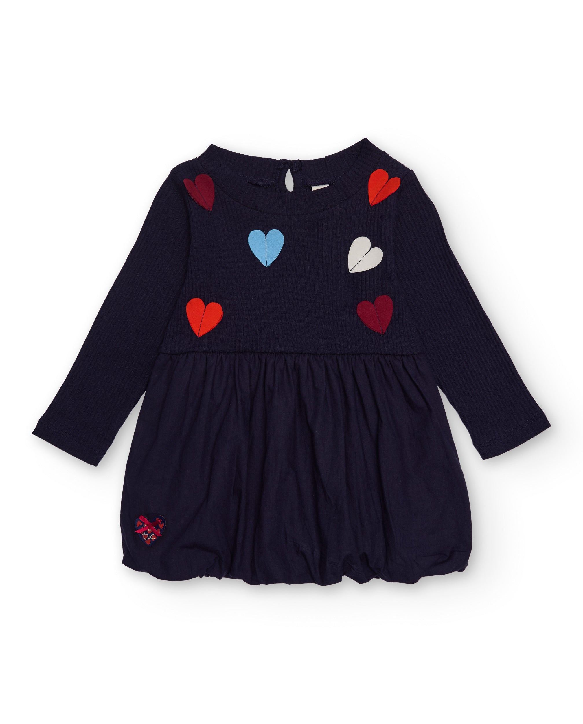 Vestido para niña en azul marino con apliques de corazones