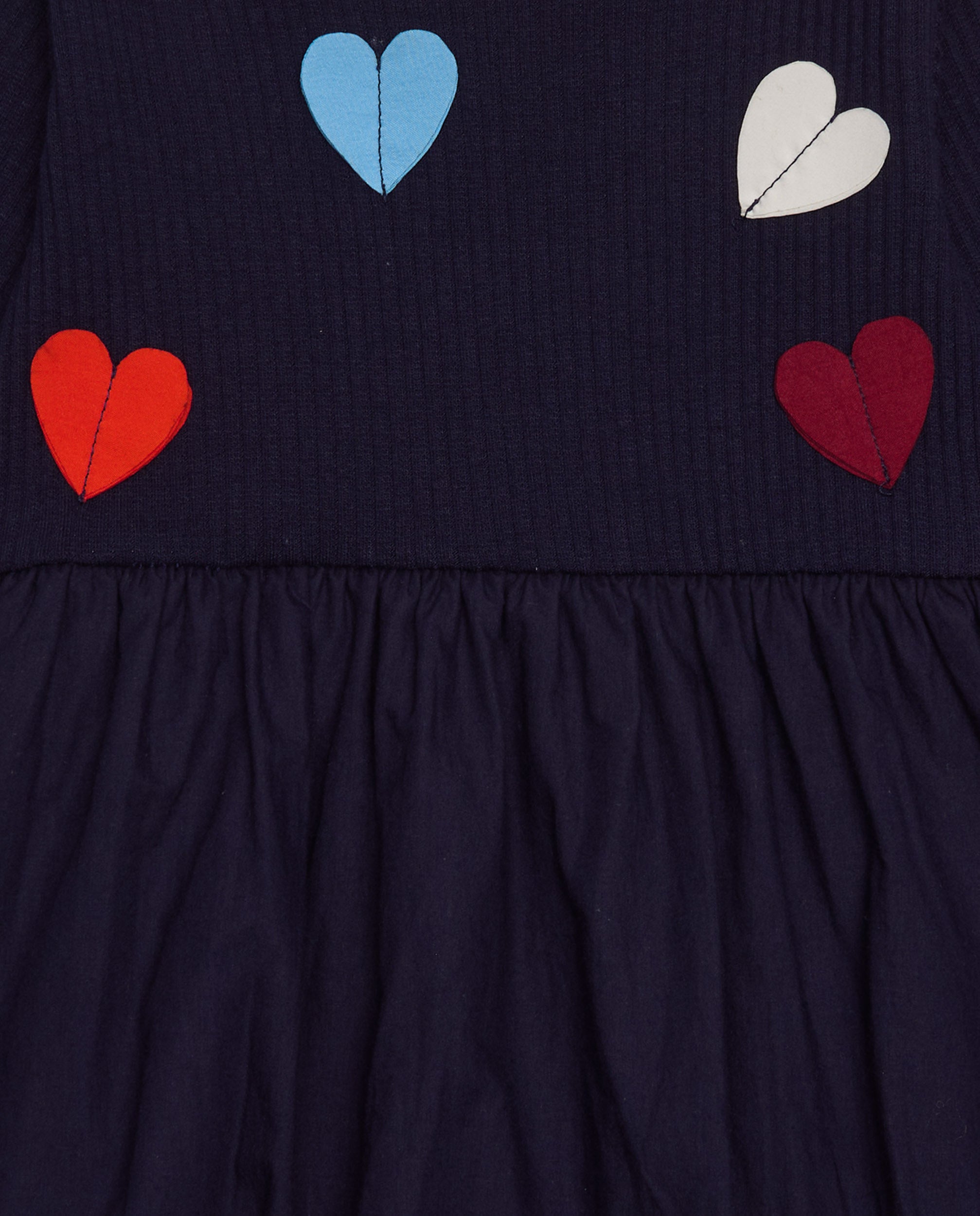 Vestido para niña en azul marino con apliques de corazones