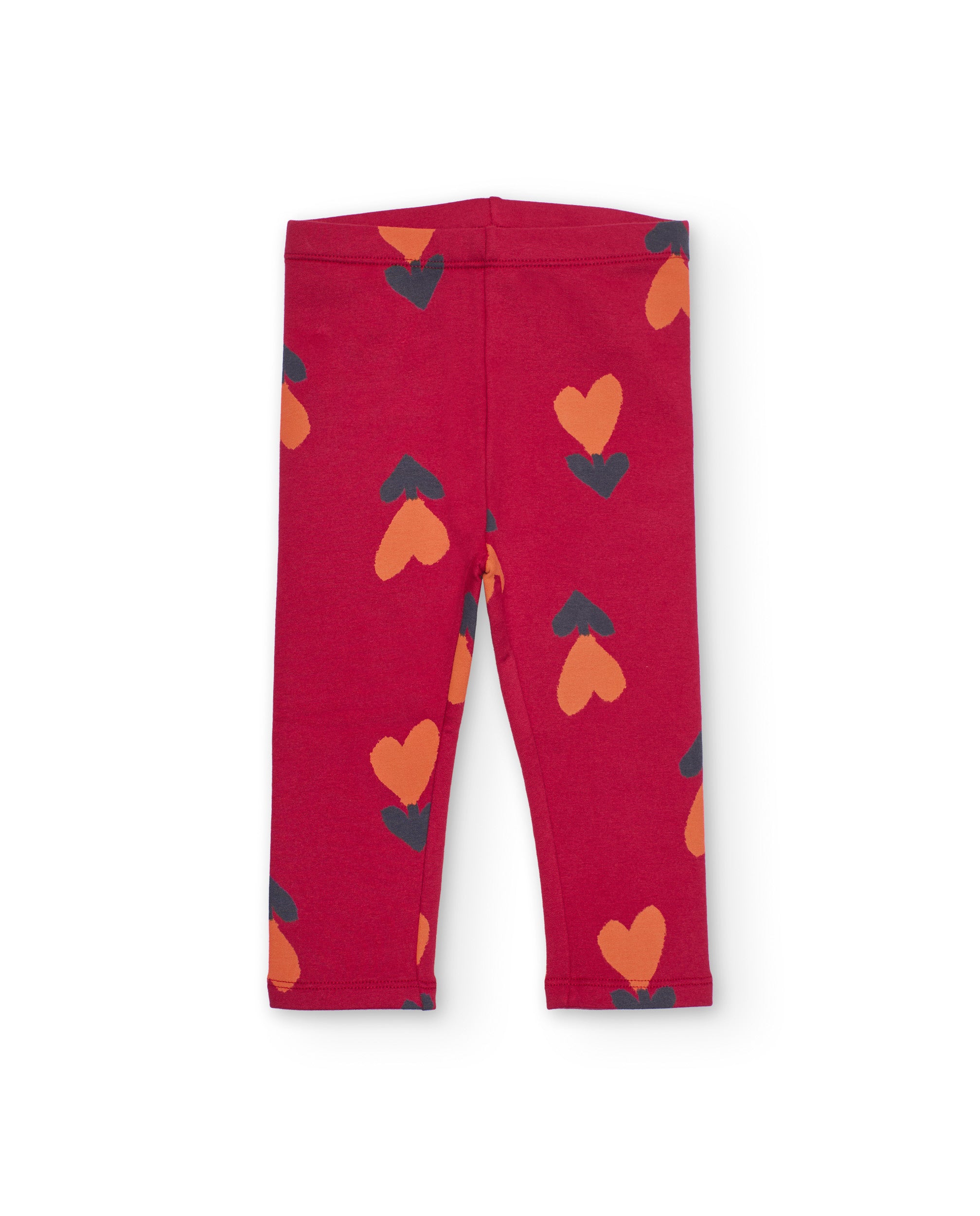 Leggings para niña en rojo cereza con estampado de corazones