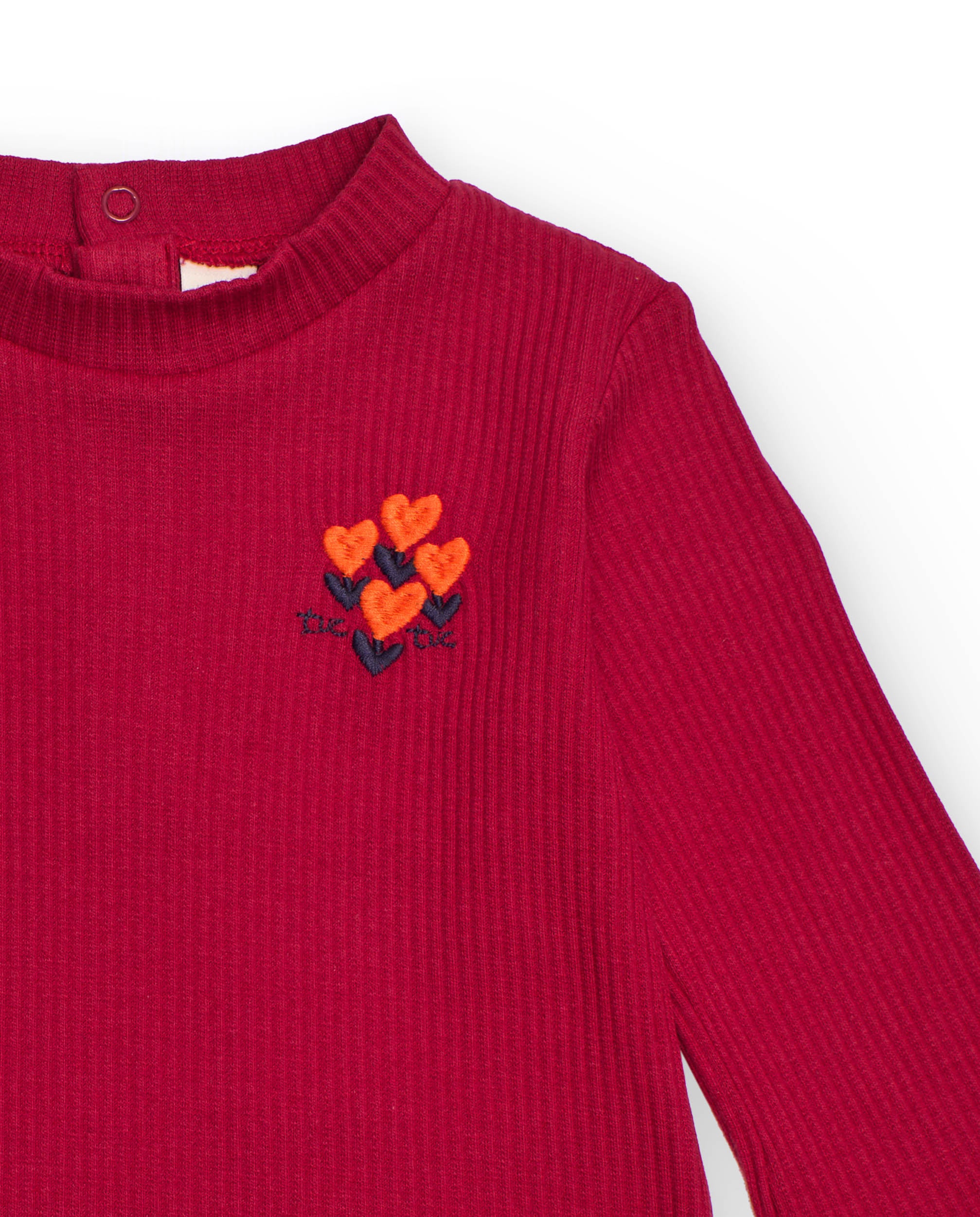 Camiseta de manga larga para niña en rojo cereza con bordado de