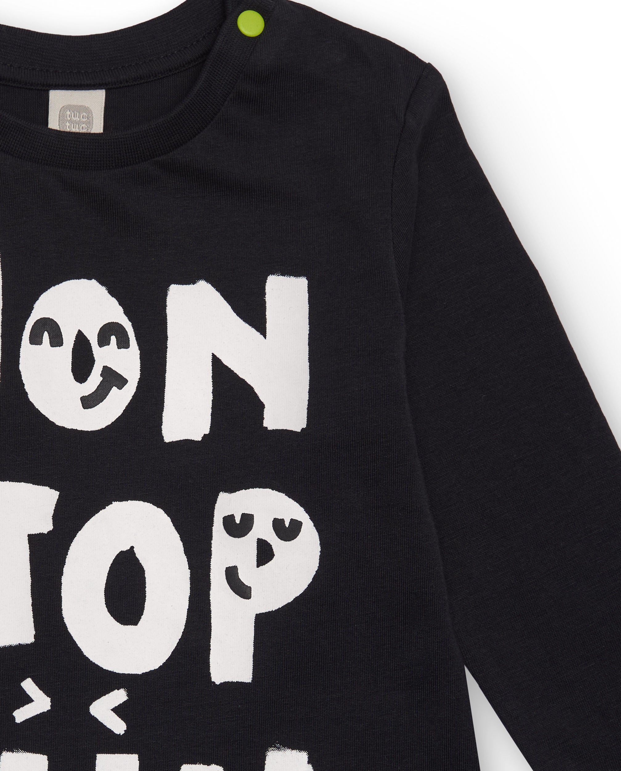 Camiseta de manga larga para niño en negro con estampado gráfico