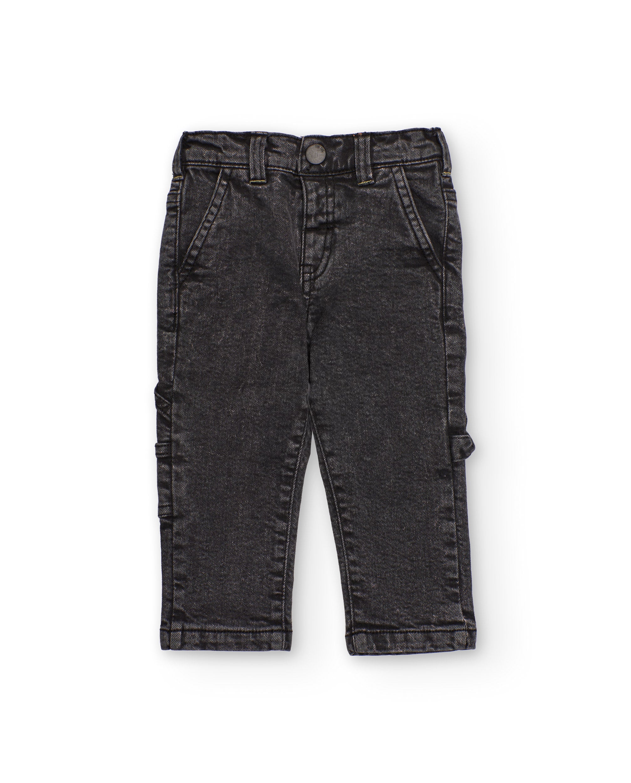 Pantalón cargo para niño en negro lavado con múltiples bolsillos